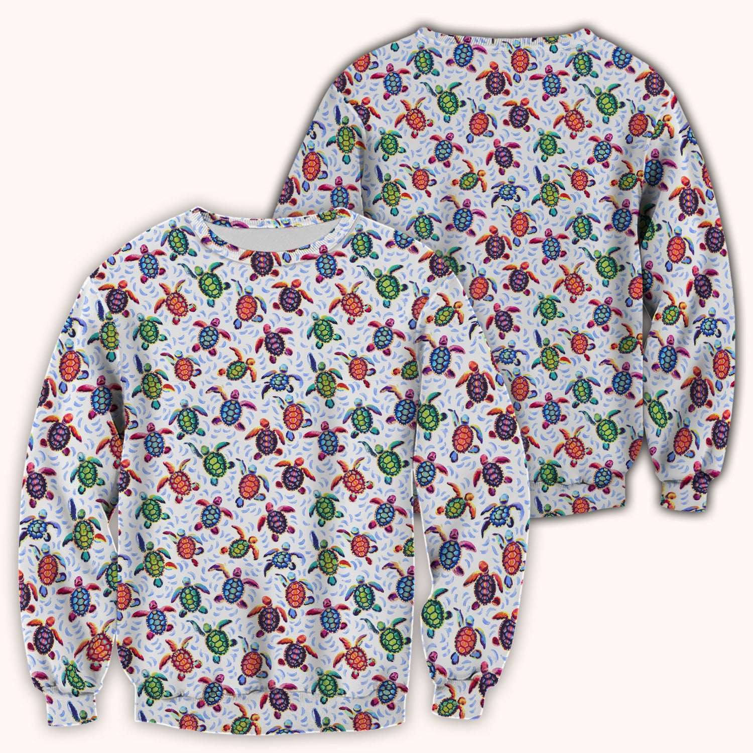 Colorful Sea Turtle Wave Pattern Scrub Top, Comfortable Scrubs for Nurses