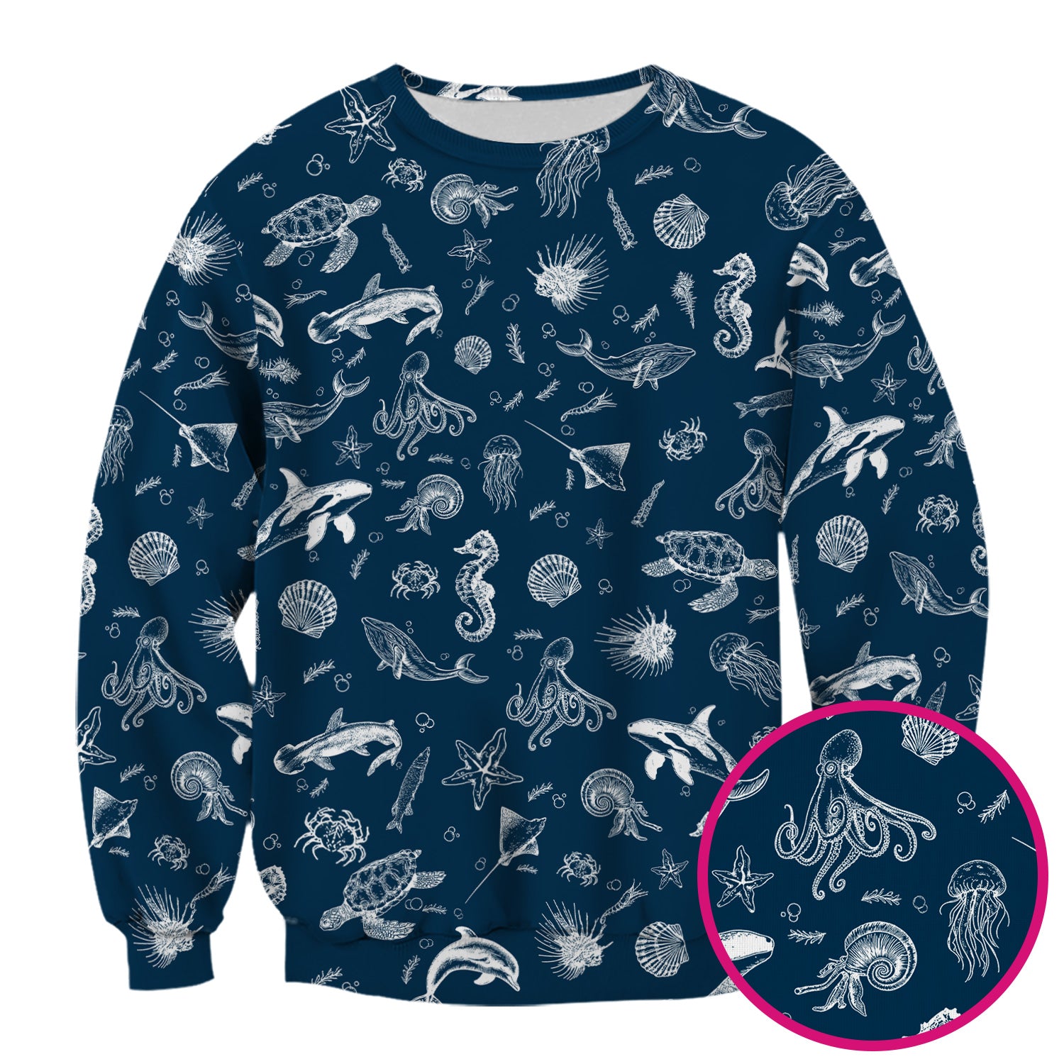 Marine Sea Life Pattern Scrub Top, Breathable Fabrics Nursing Uniform