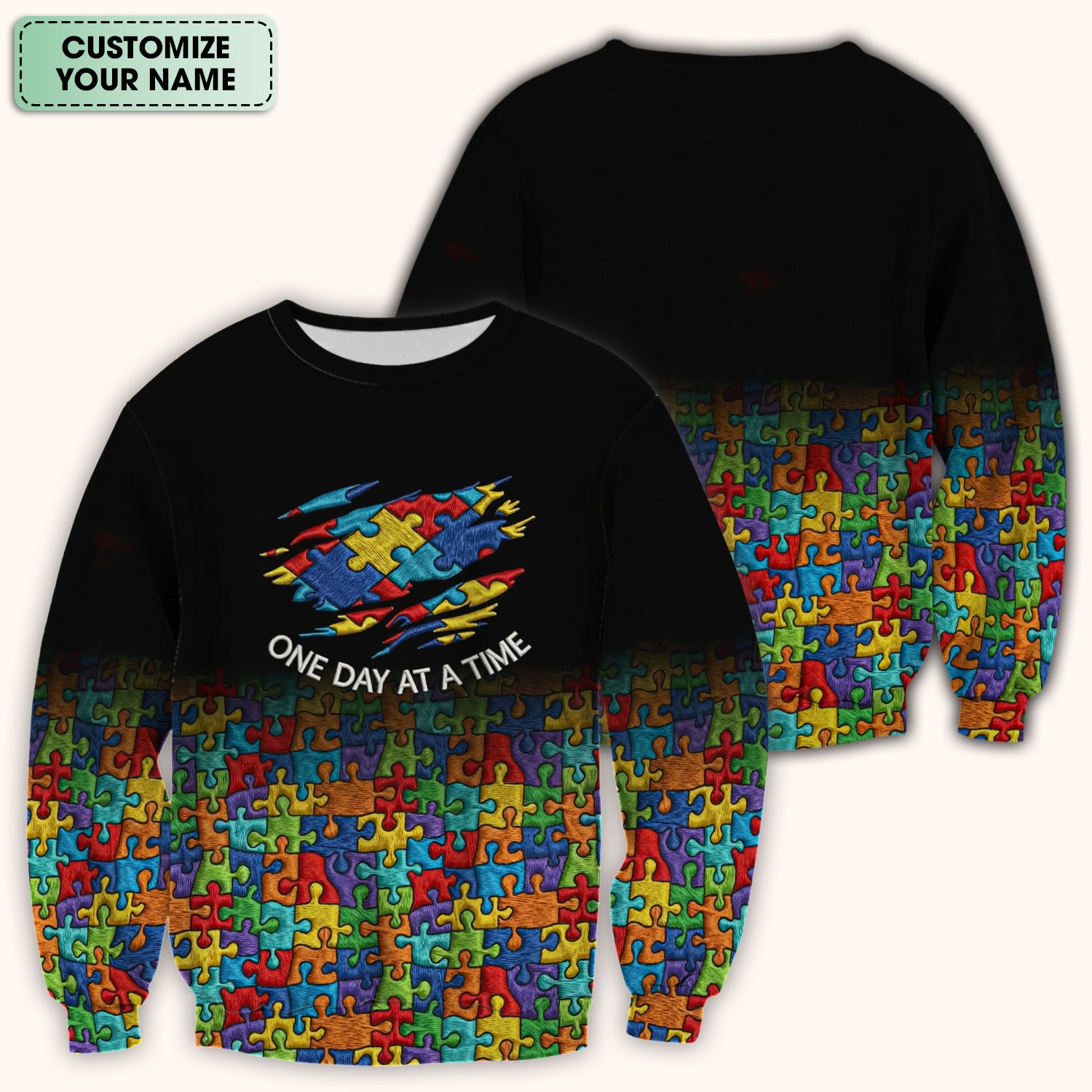 Personalized Autism Puzzle One Day At A Time Scrub Top,  Comfortable Scrubs for Nurses