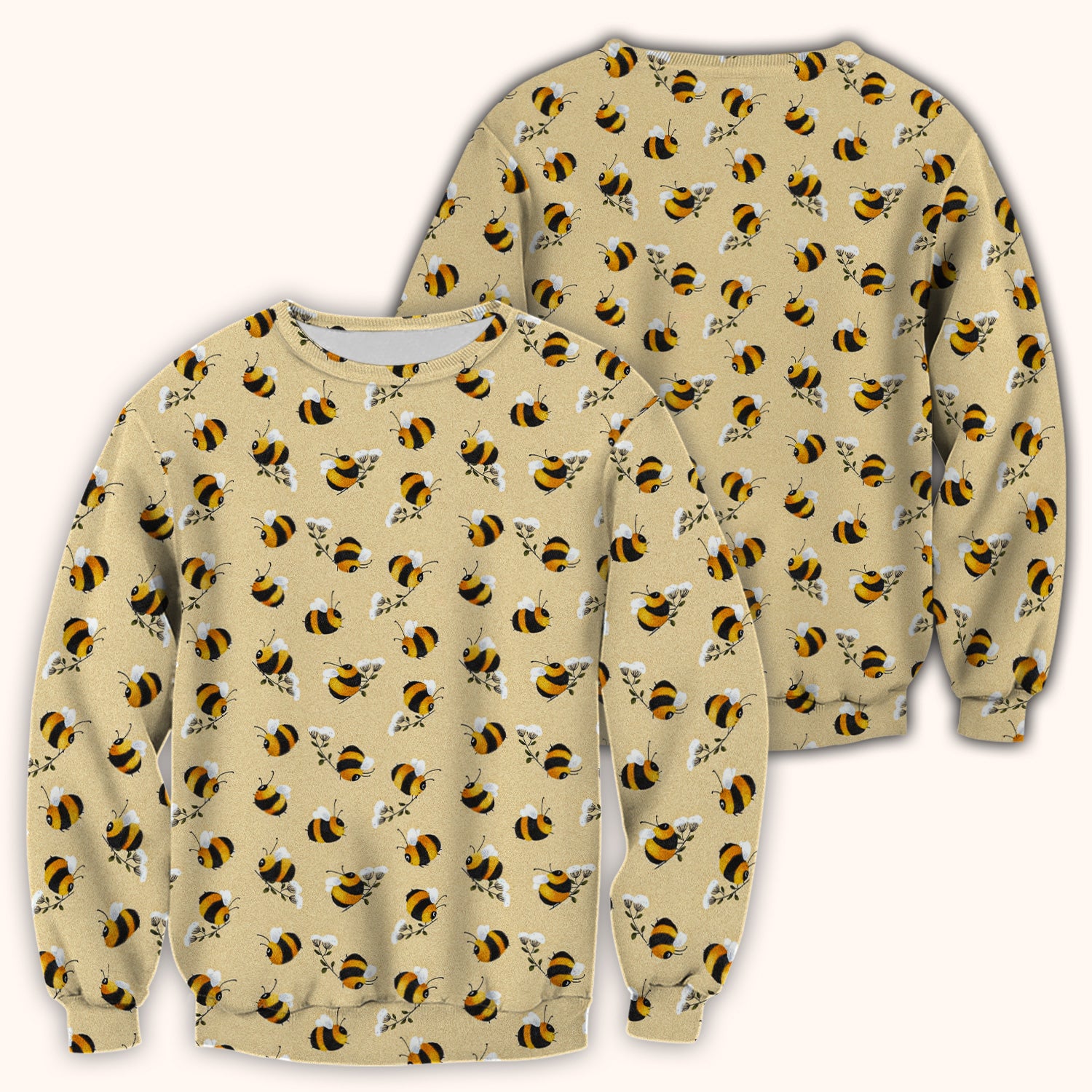 Cute Bumble Bee Blossom Pattern Scrub Top, Comfortable Scrubs for Nurses