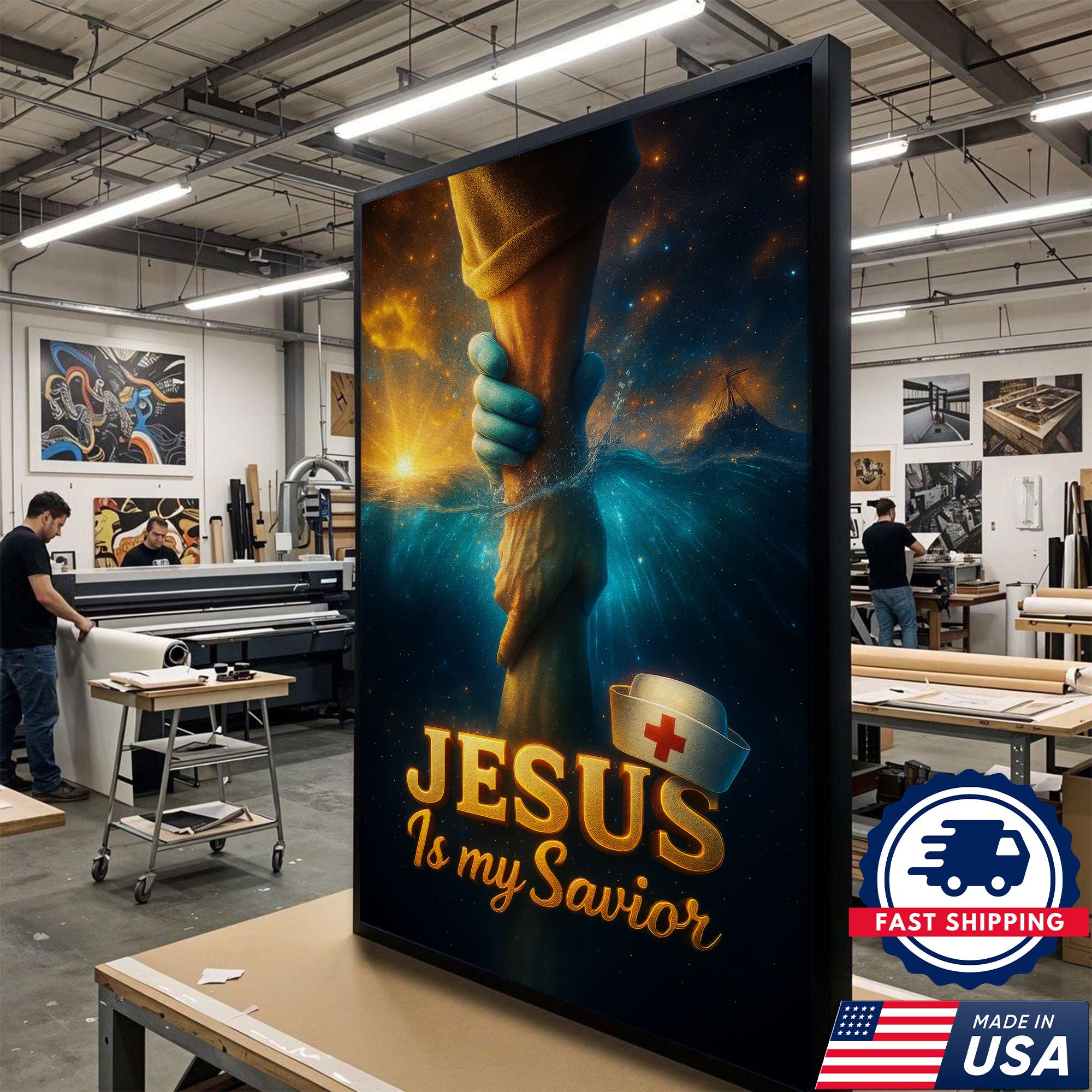 Jesus Is My Savior Nurse Canvas, Christian Faith Gift for RN LPN CNA, Religious Home Decoration