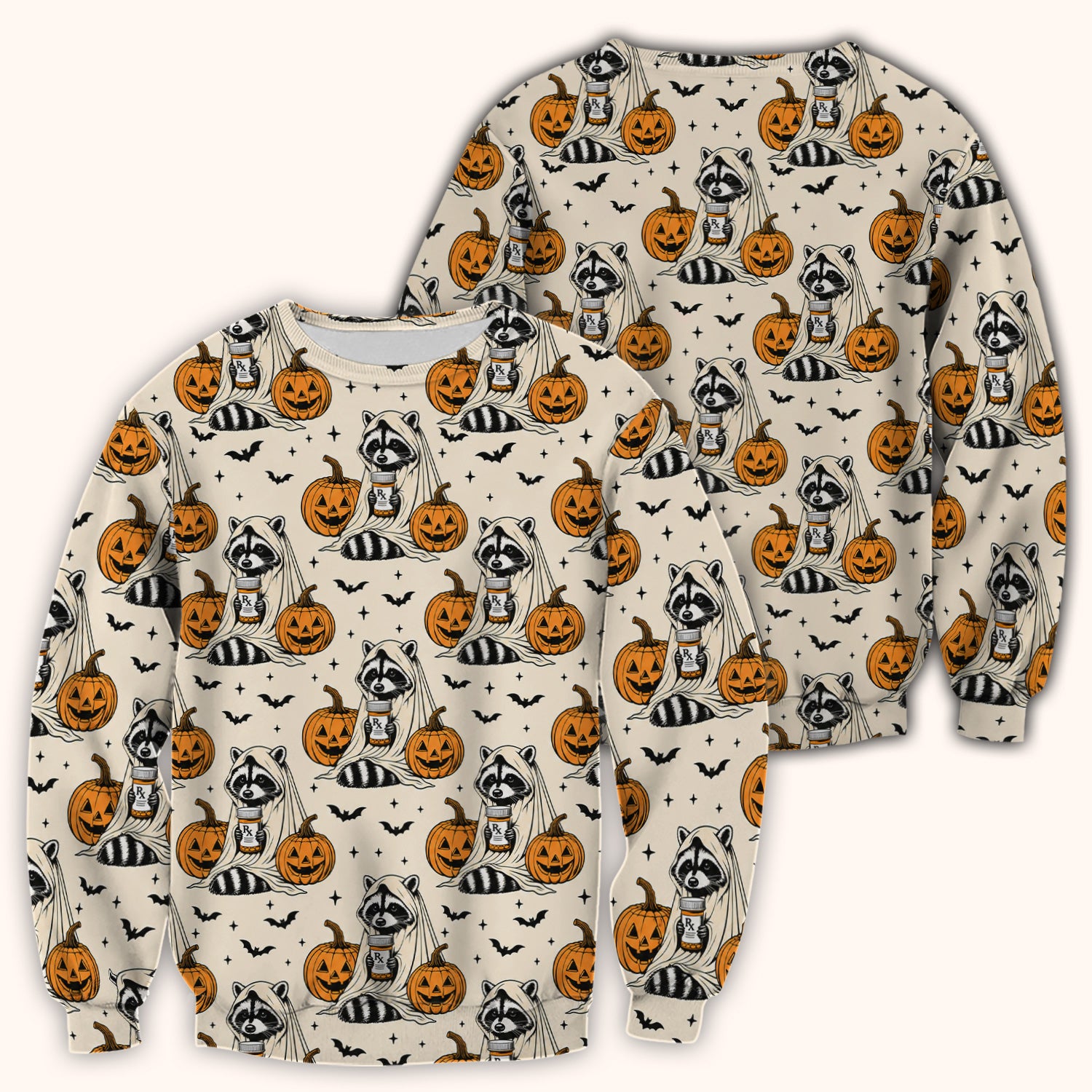 Halloween Raccoon with Pumpkin Bat Print Scrub Top, Comfortable Scrubs for Nurses