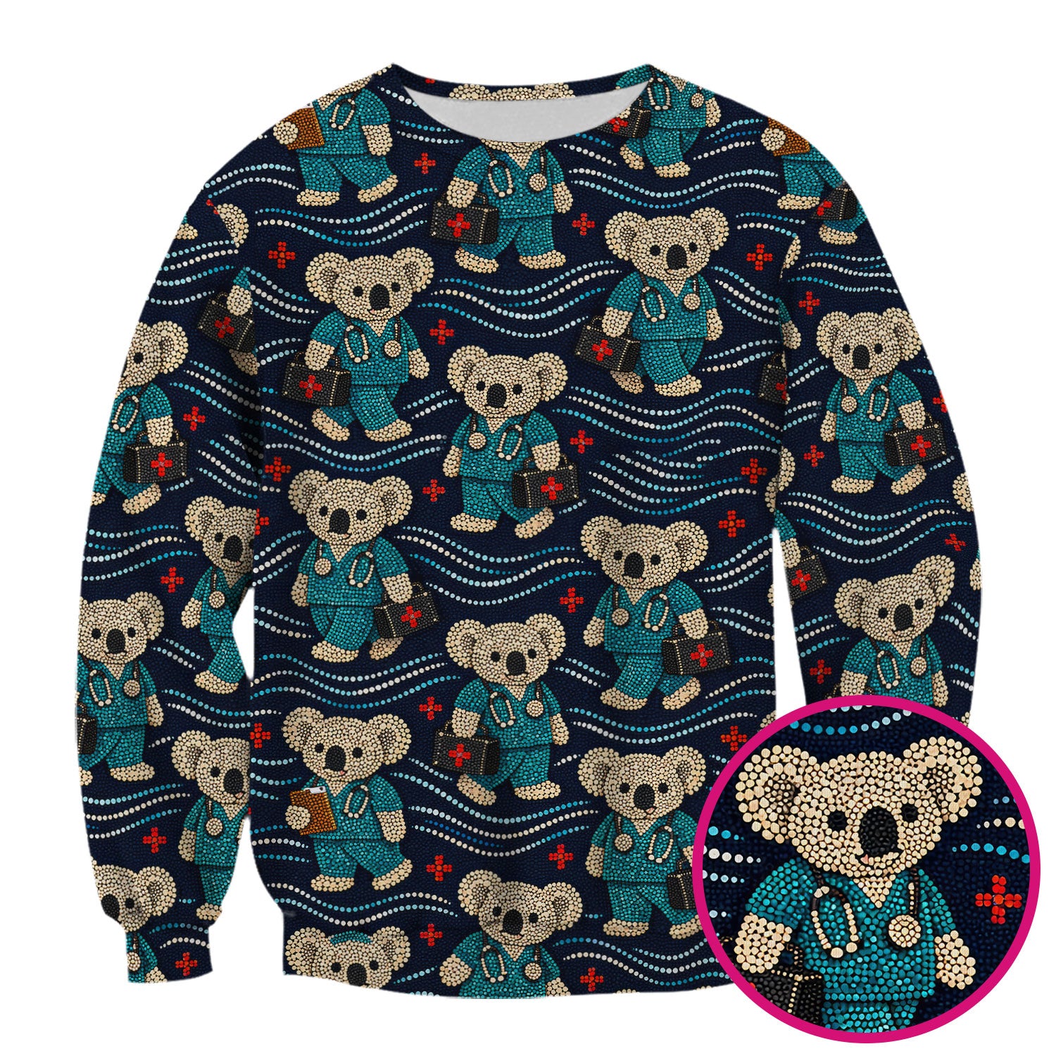 Aboriginal Dot Art Pattern Nurse Scrub Top, Koala Medical Shirt For Women, Breathable Fabrics Nursing Uniform