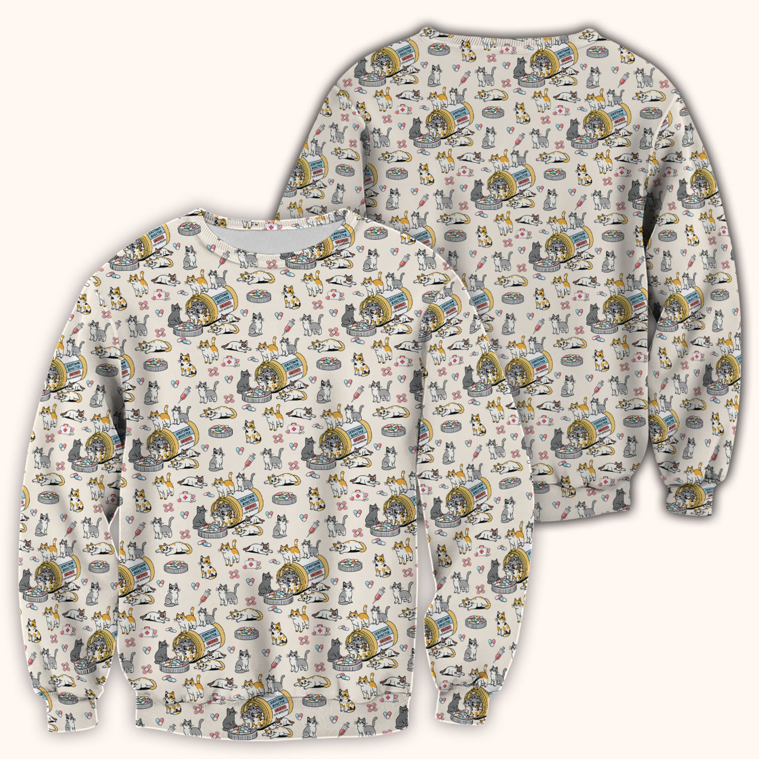 Cute Cat Serotonin Booster Pattern Scrub Top, Comfortable Scrubs for Nurses