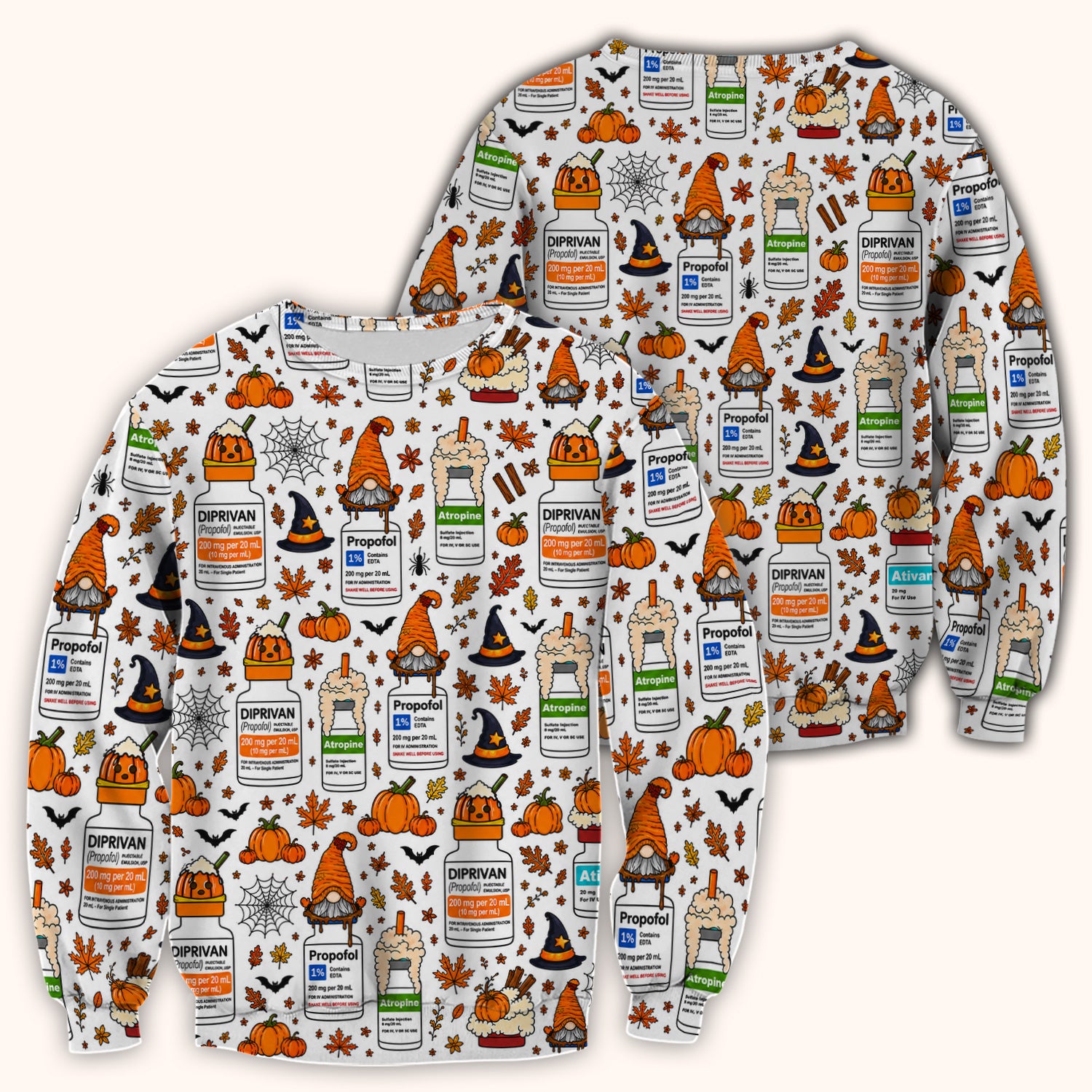 Funny Witch Hat & Pumpkin Print Scrub Top, Comfortable Scrubs for Nurses