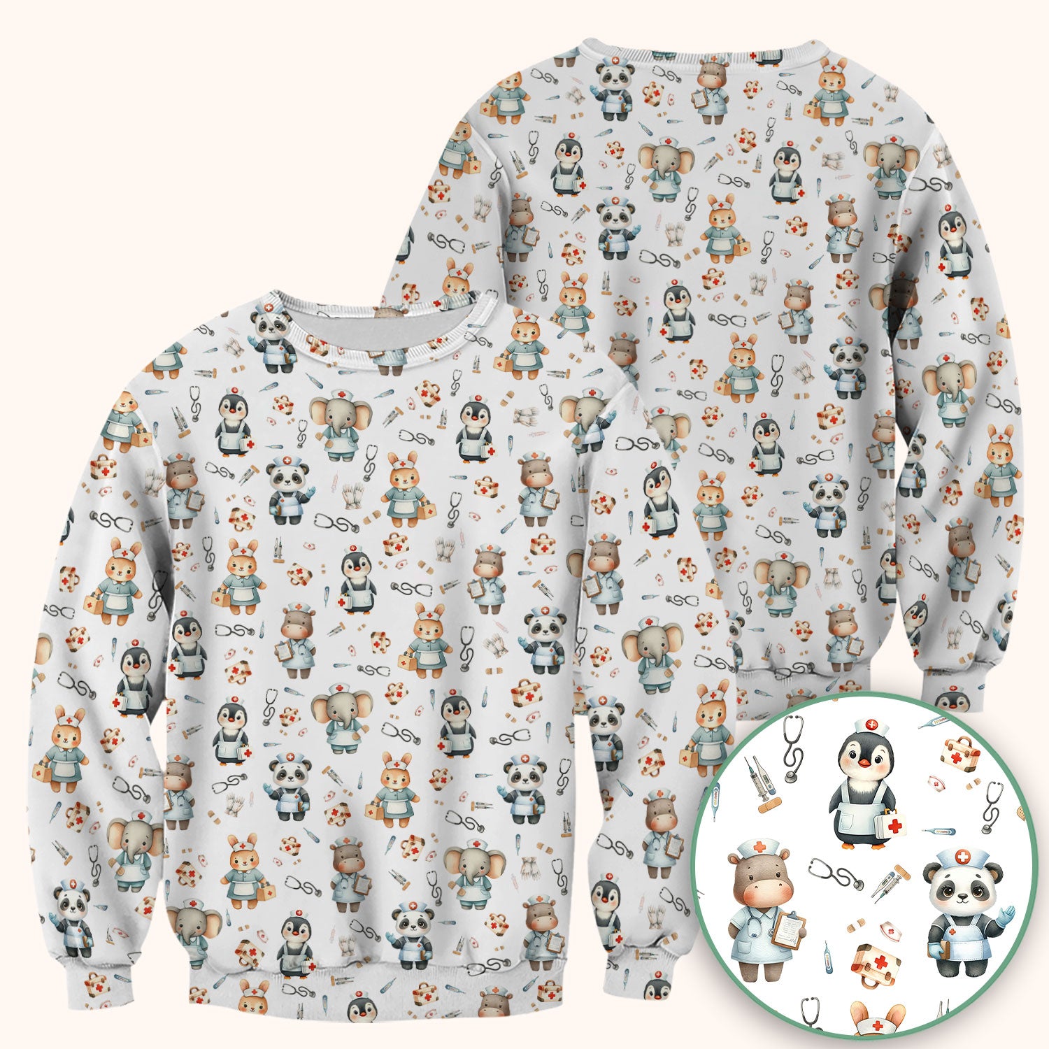 Cute Animal Scrub Top for Women - Funny Panda Rabbit Penguin Shirt - Breathable Med Uniform - Comfortable Scrubs for Nurses