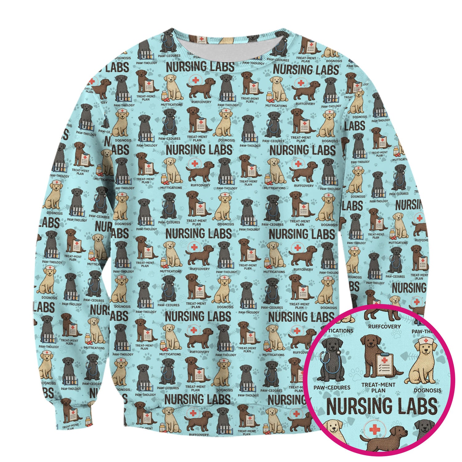 Playful Nursing Labs Dog Pattern Scrub Top, Comfortable Scrubs for Nurses