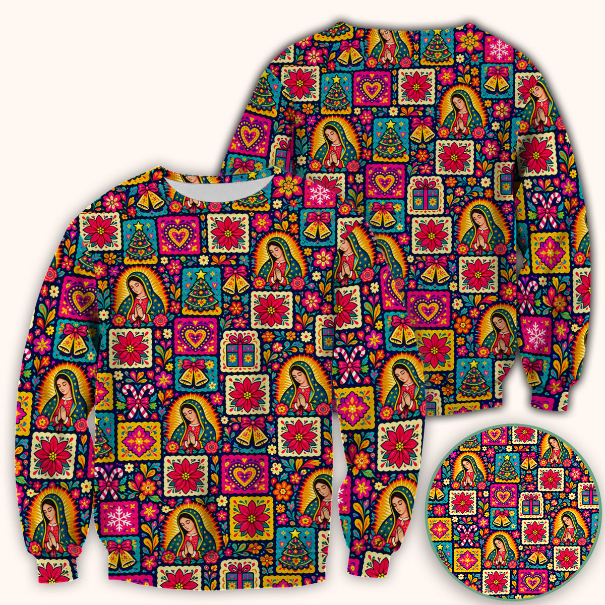 Our Lady of Guadalupe Christmas Folk Art Pattern Scrub Top, Comfortable Scrubs for Nurses