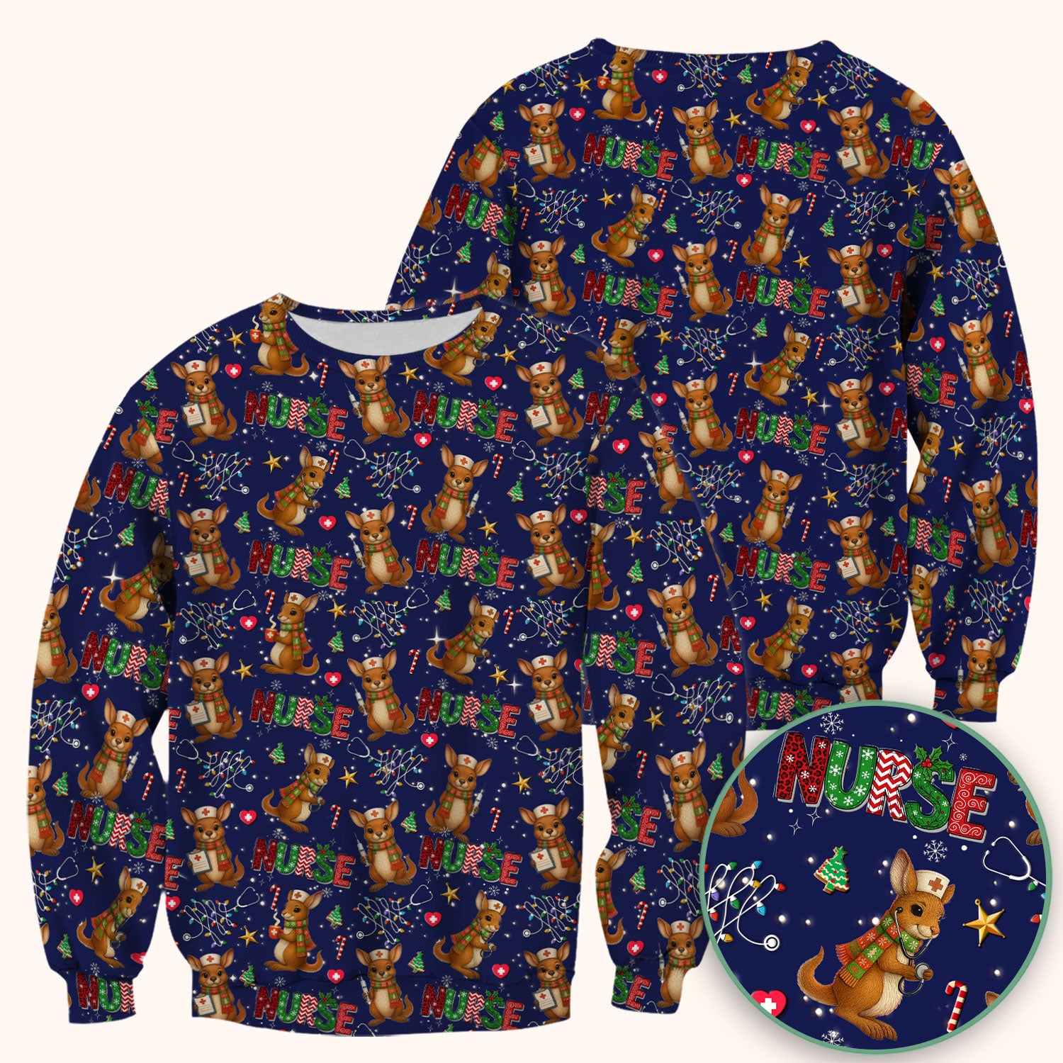 Christmas Kangaroo Nurse Scrub Top - Cute Aussie Holiday Medical Uniform - Funny Xmas Scrubs for Women