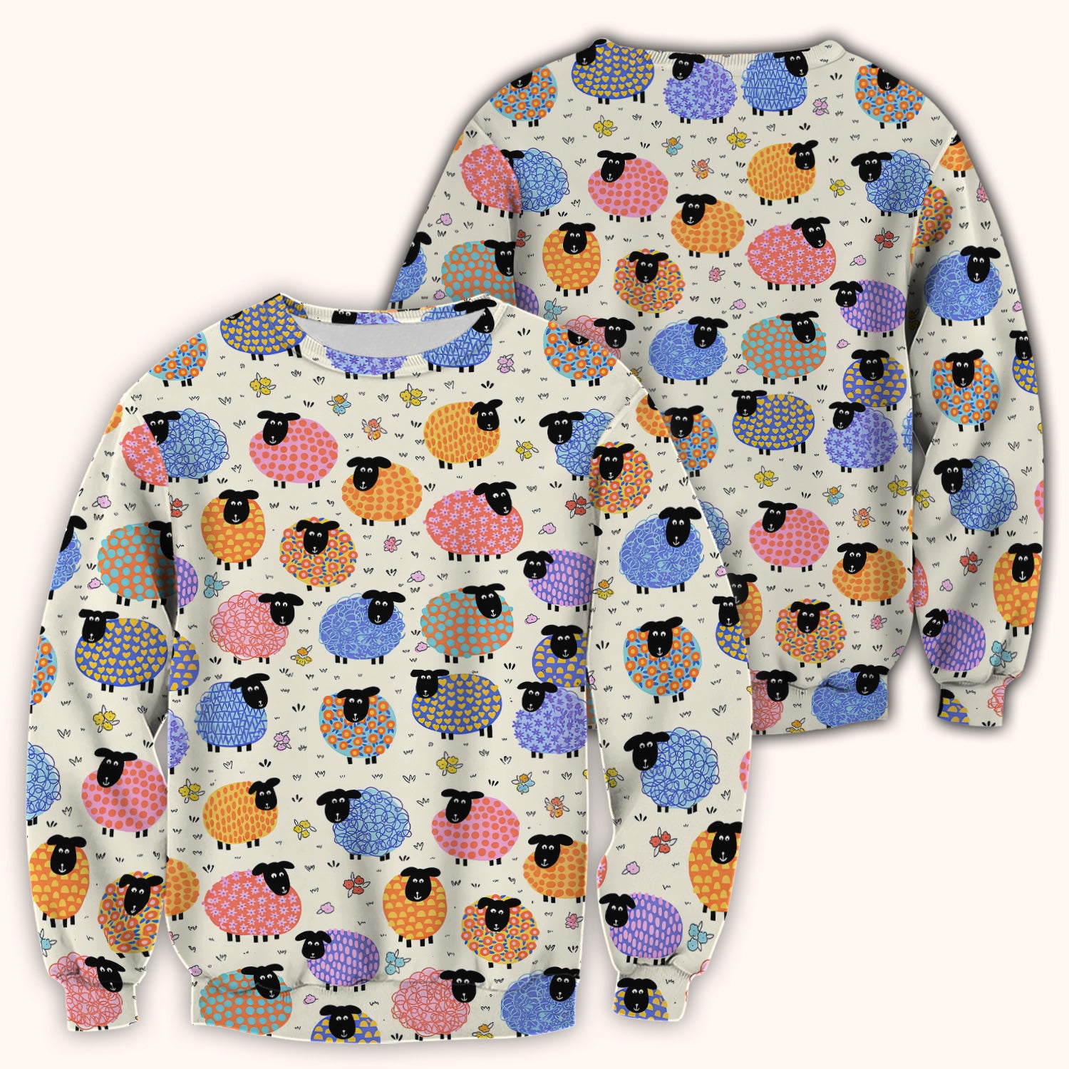 Funny Colorful Sheep Pattern Scrub Top, Comfortable Scrubs for Nurses