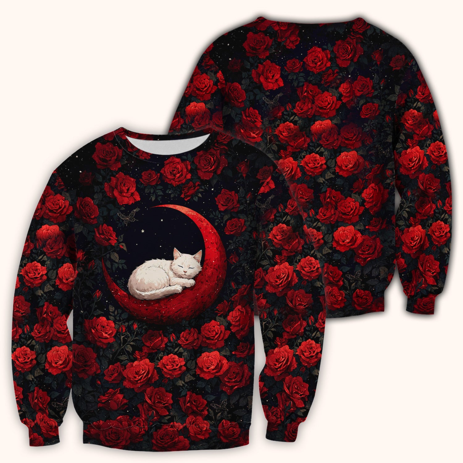 Gothic Red Moon Cat Nurse for Veterinary Staff, RN, CNA, Rose Medical Scrub Top, Comfortable Scrubs for Nurses