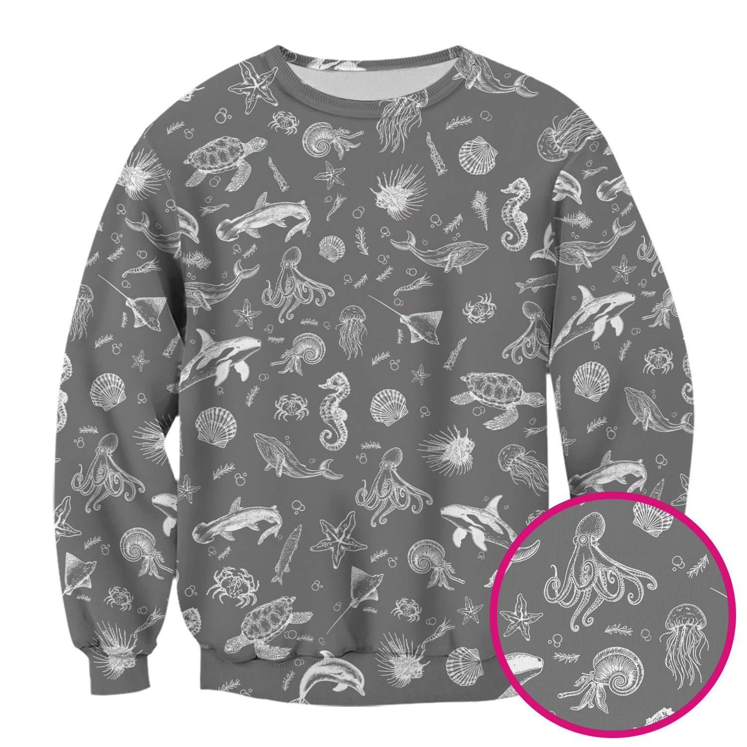 Marine Sea Life Pattern Scrub Top, Breathable Fabrics Nursing Uniform