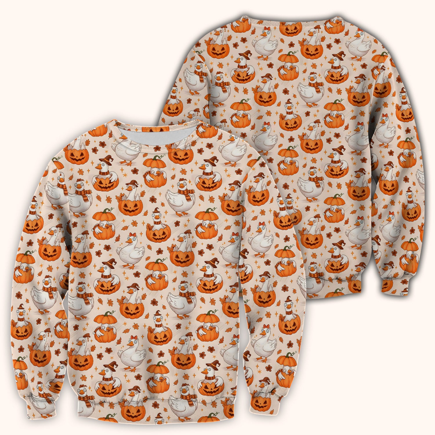 Cute Halloween Goose And Pumpkins Scrub Top, Comfortable Scrubs for Nurses
