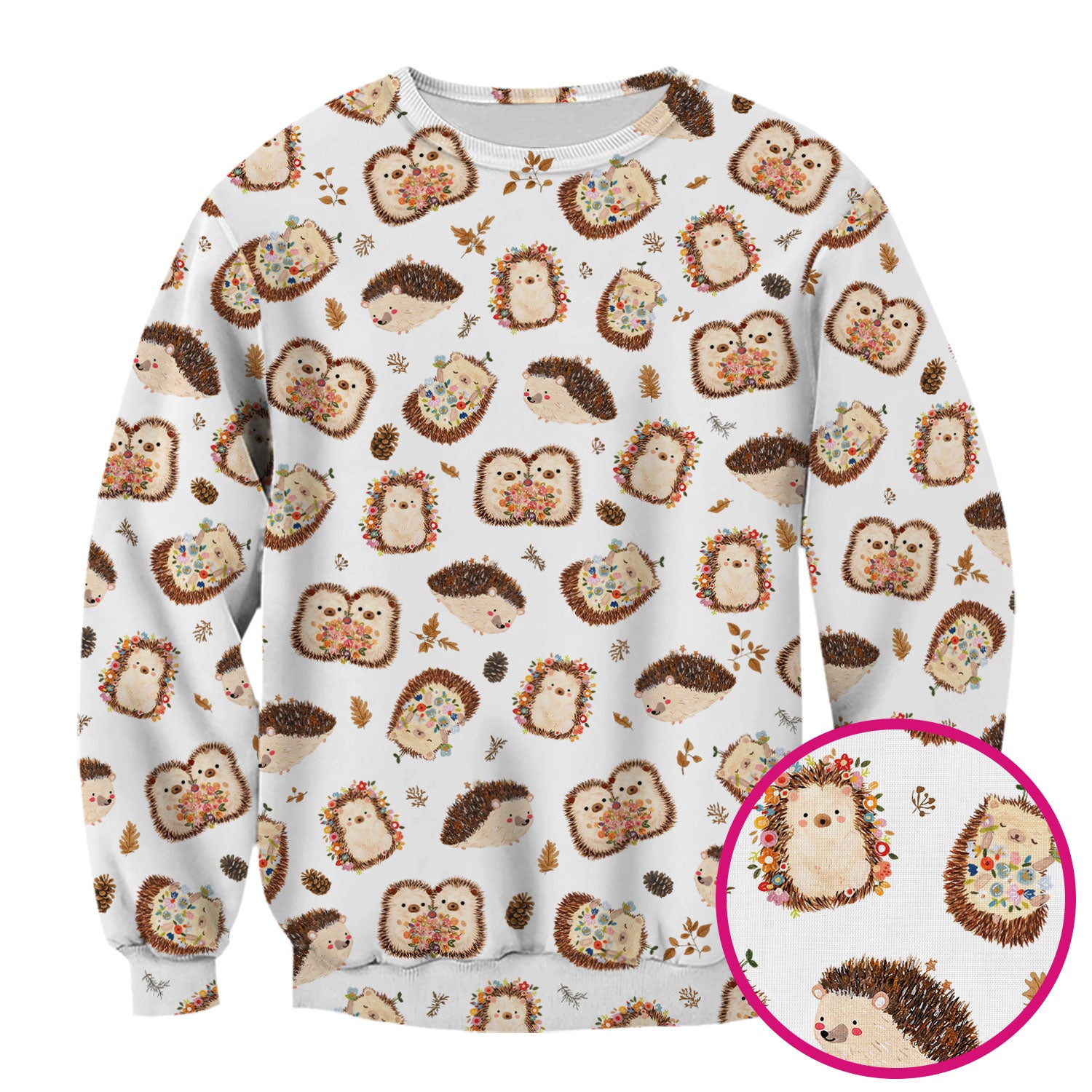 Cute Hedgehog Floral Scrub Top, Breathable Fabrics Nursing Uniform