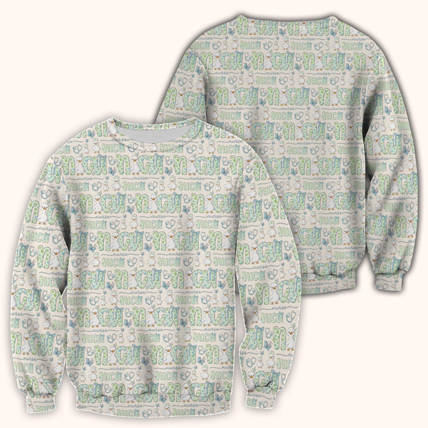 NICU Nurse Duck Pattern Scrub Top, Comfortable Scrubs for Nurses