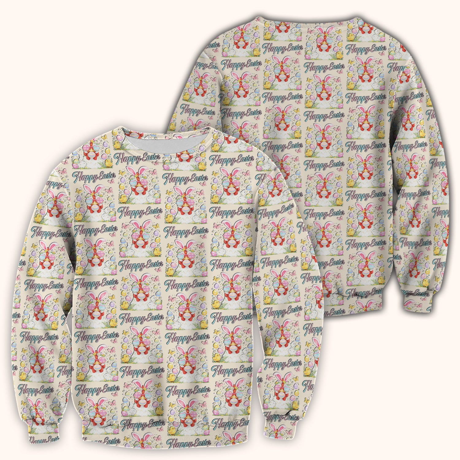 Happy Easter Bunny Eggs Pattern Scrub Top, Comfortable Scrubs for Nurses