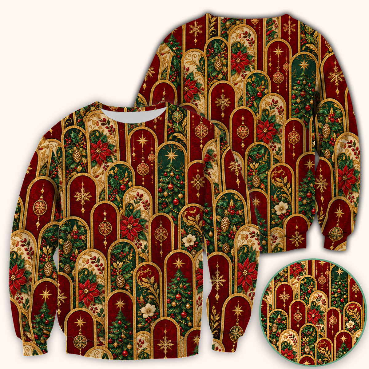 Elegant Christmas Poinsettia Gold Arch Pattern Scrub Top, Comfortable Scrubs for Nurses