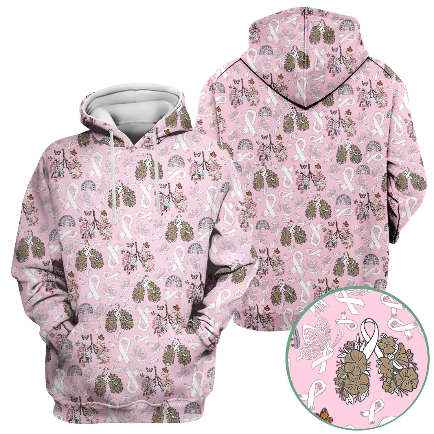 Lung Cancer Awareness Nurse Scrub Top - White Ribbon Butterfly Floral Medical Uniform - Comfortable V-Neck Nursing Shirt Gift