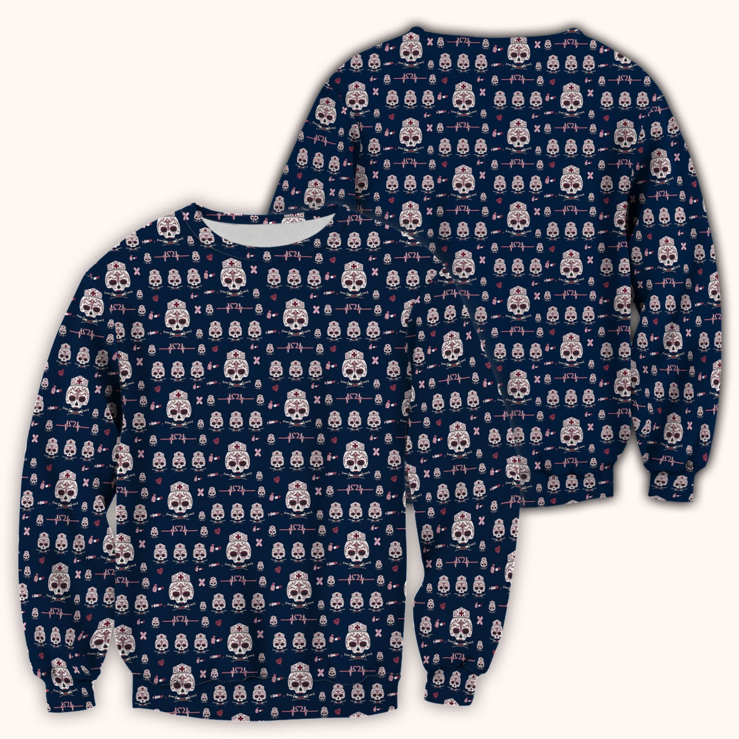 Sugar Skull Scrub Top, Skull Pattern Scrub Shirt, Breathable Fabrics Nursing Uniform
