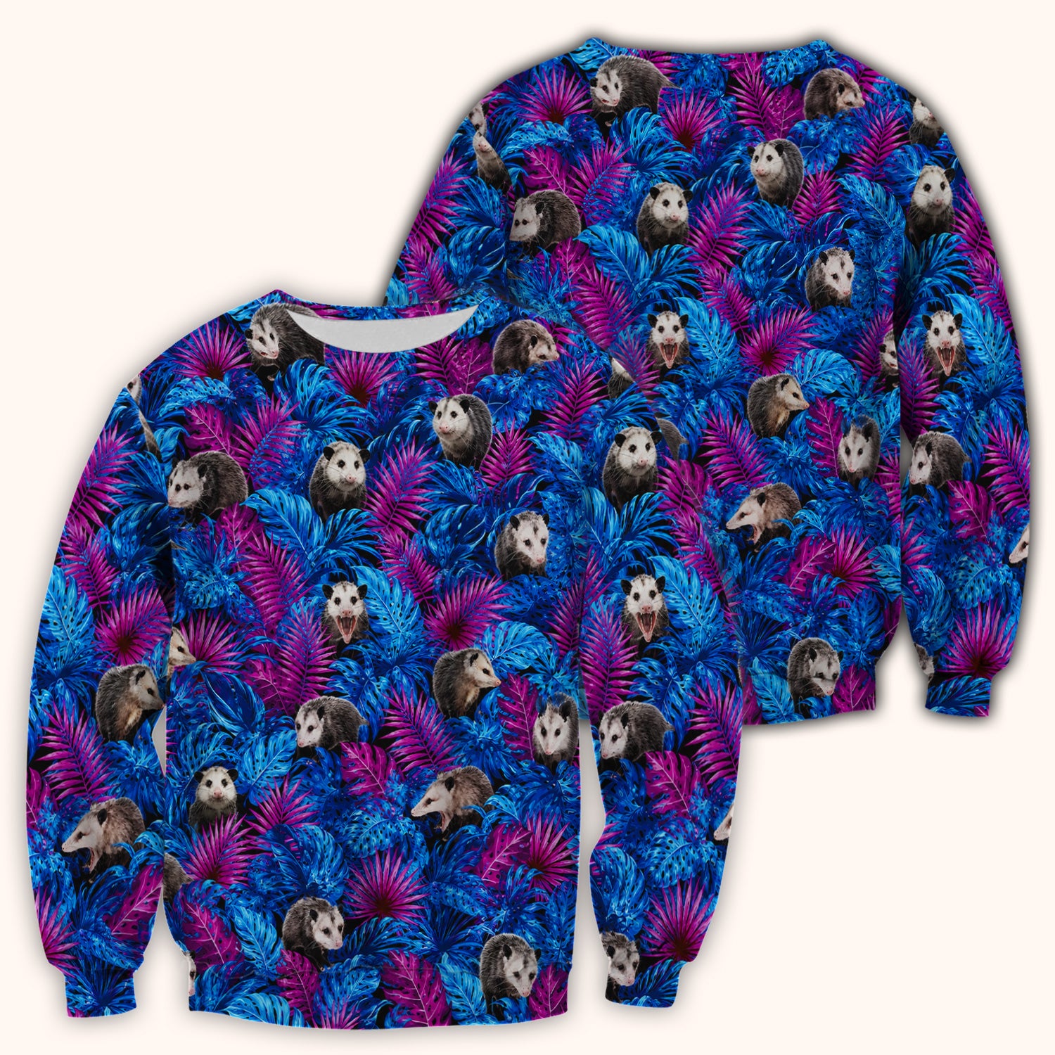 Cute Opossum Tropical Print Scrub Top, Comfortable Scrubs for Nurses