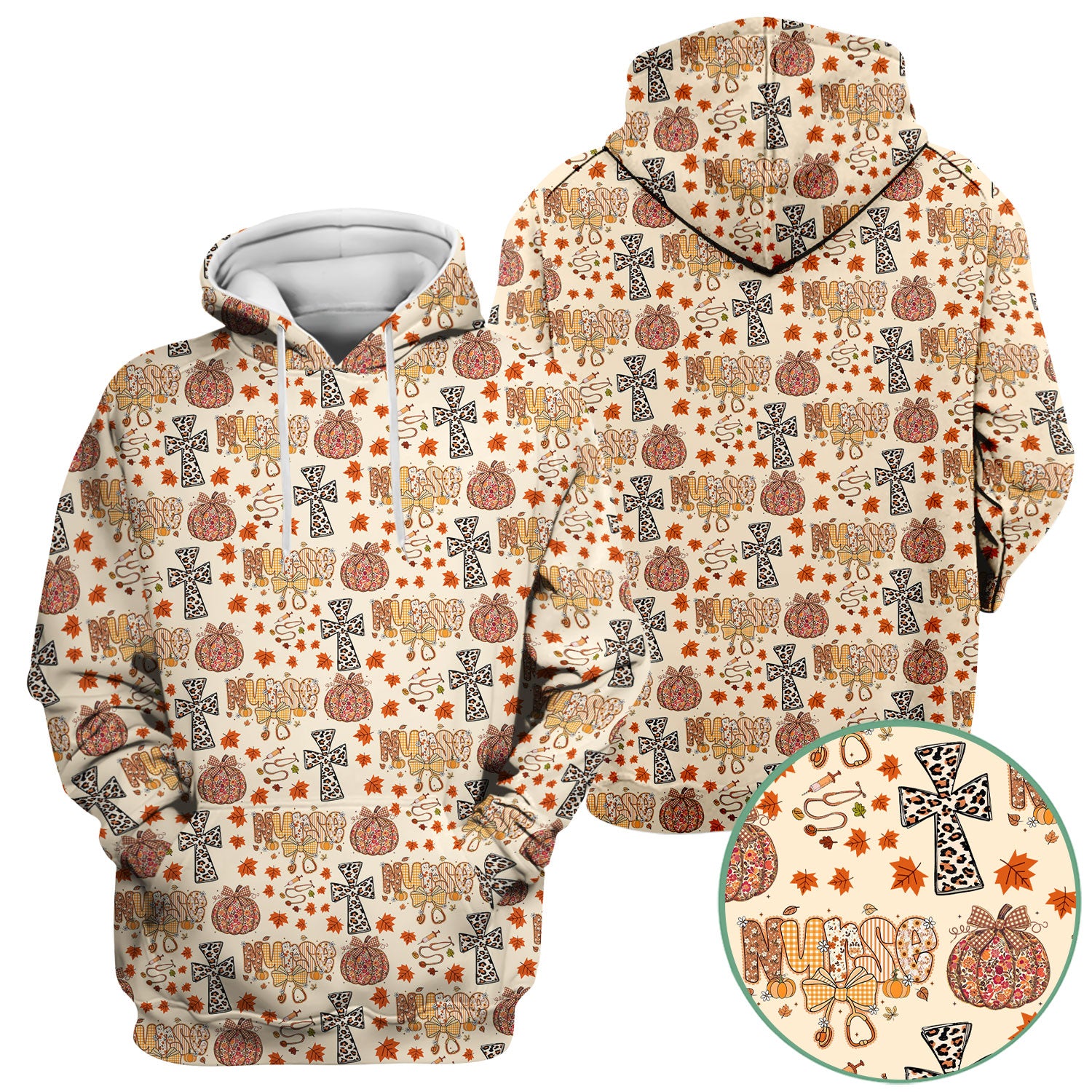 I Will Praise Him In Every Season - Boho Pumpkin Leopard Cross Fall Scrub Top for Nurse - Thanksgiving Med Uniform for Women