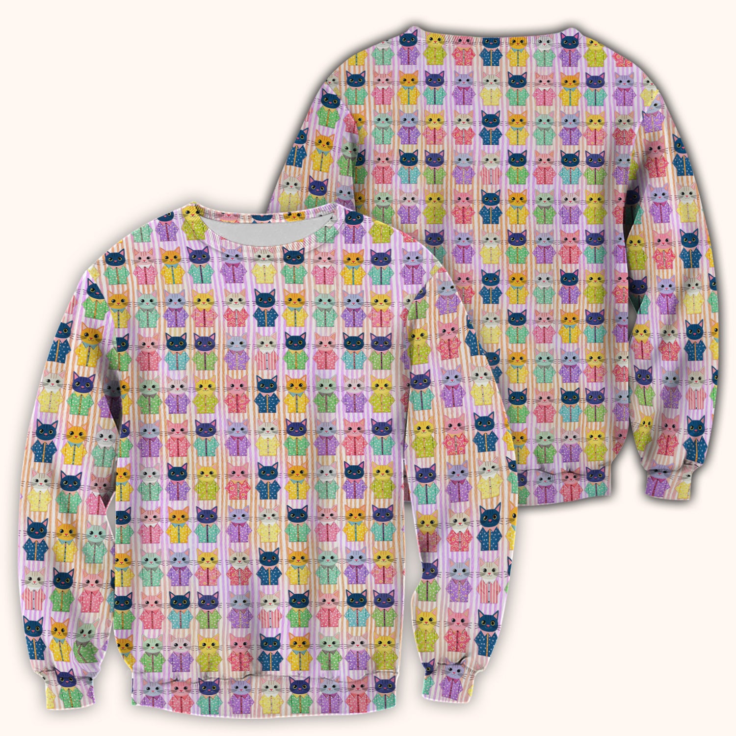 Cute Cat Pajama Pattern Scrub Top, Soft Nursing Workwear Top