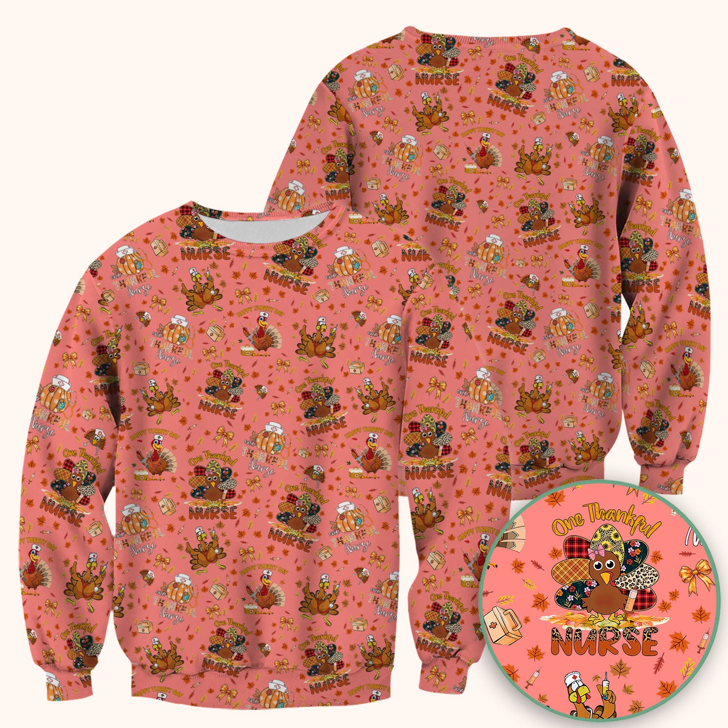 Thanksgiving Nurse Shirt for Women - Turkey Pumpkin Scrub Top for Nurses - Fall Med Uniform for RN CNA LPN