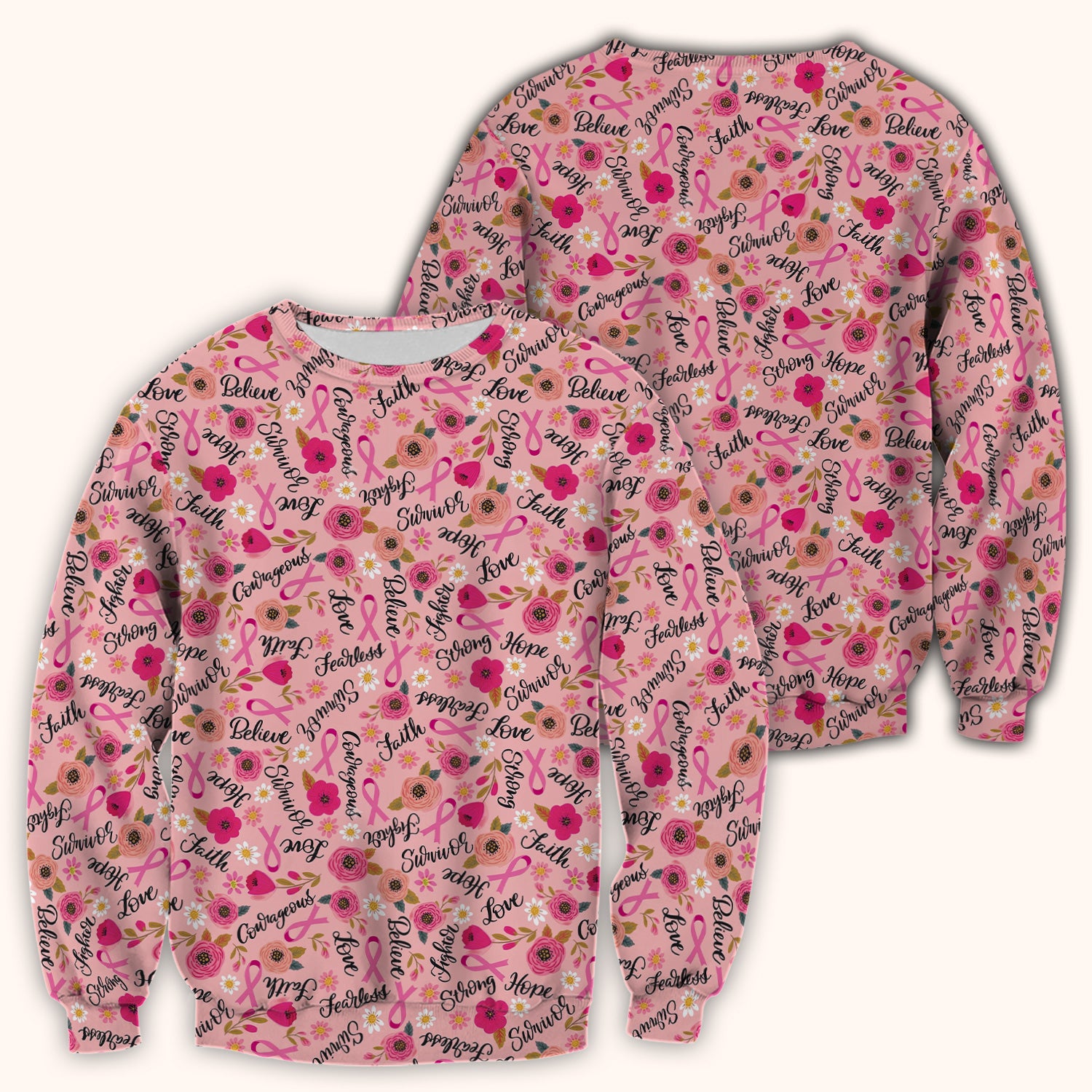 Breast Cancer Awareness Oncology with Pink Ribbon Floral Pattern Scrub Top, Comfortable Scrubs for Nurses