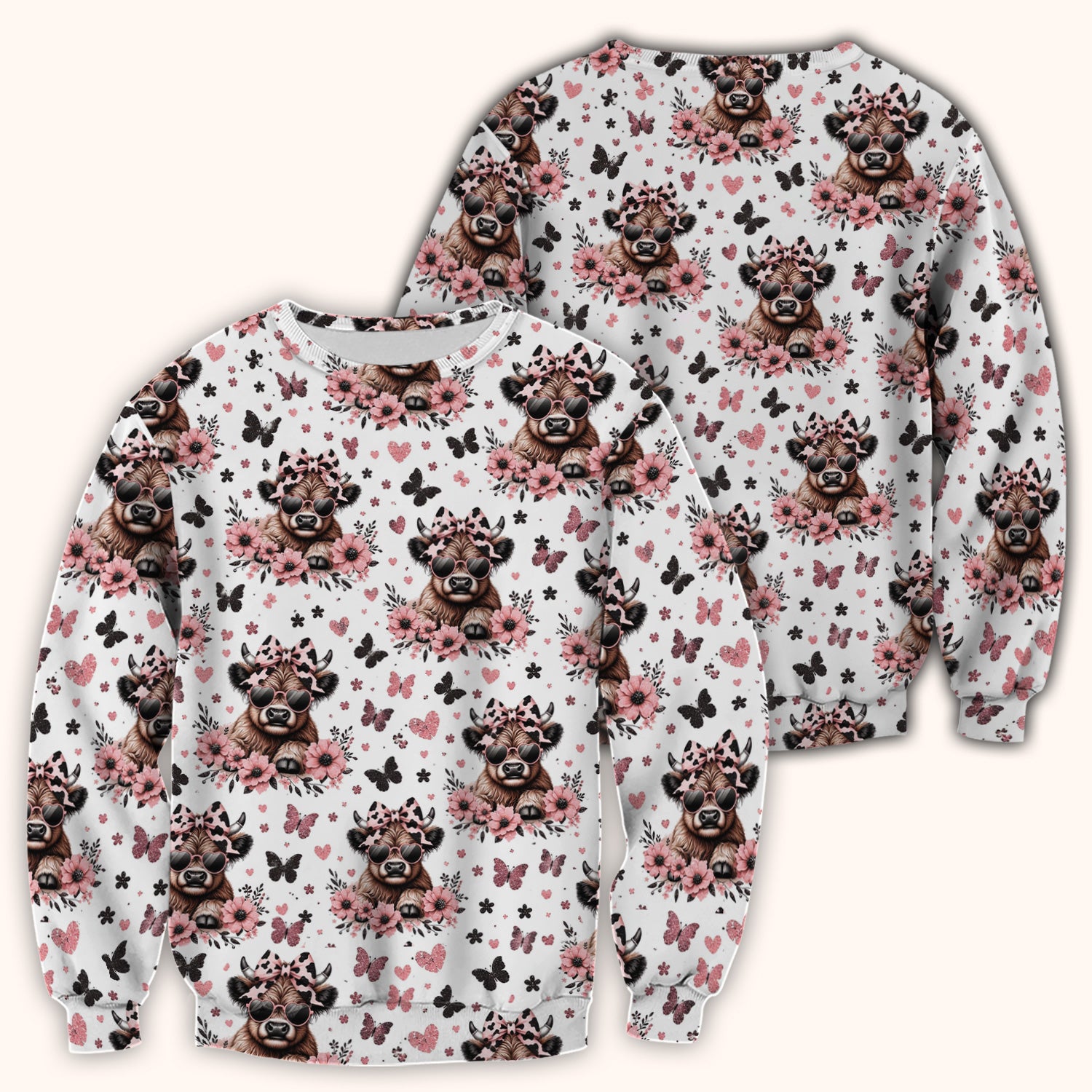Cute Cow With Heart Sunglasses Pattern Scrub Top, Comfortable Scrubs for Nurses