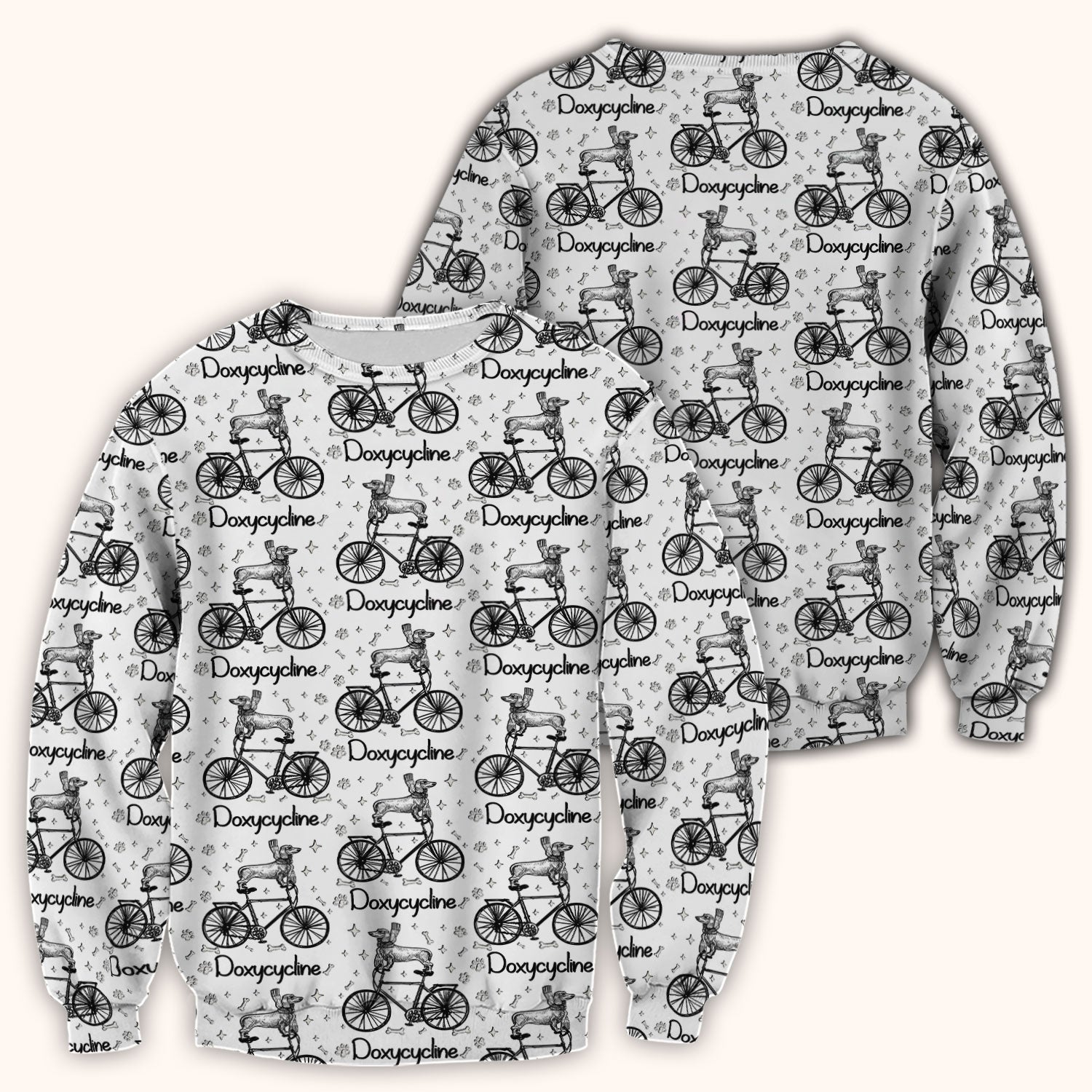 Funny Doxycycline Dog Bicycle Print Scrub Top, Comfortable Scrubs for Nurses