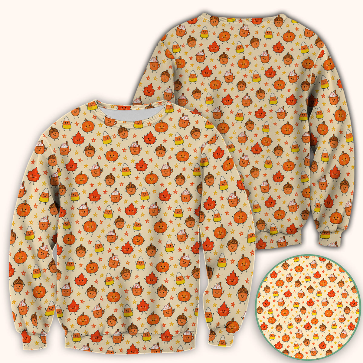 Cute Fall Pumpkin Spice Doodles Scrub Top, Comfortable Scrubs for Nurses