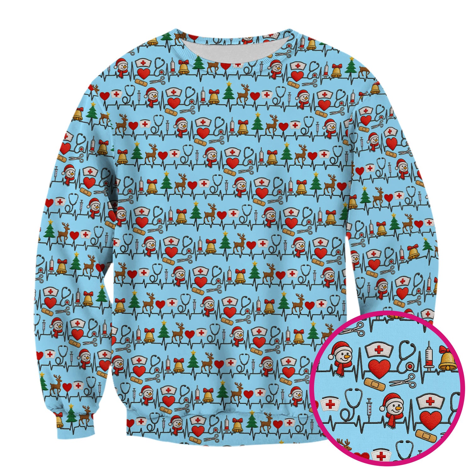 Cute Snowman Nurse Scrub Top, Christmas Holiday Medical Uniform For Nursing, Festive Heartbeat Print Nurse Shirt