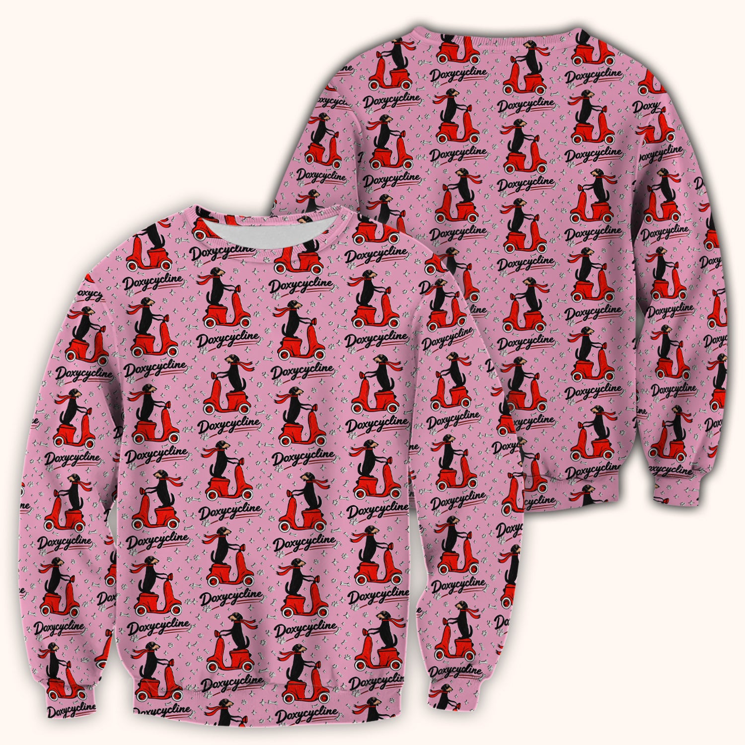 Funny Dachshund Riding Scooter Doxycycline Print Scrub Top ,Comfortable Scrubs for Nurses