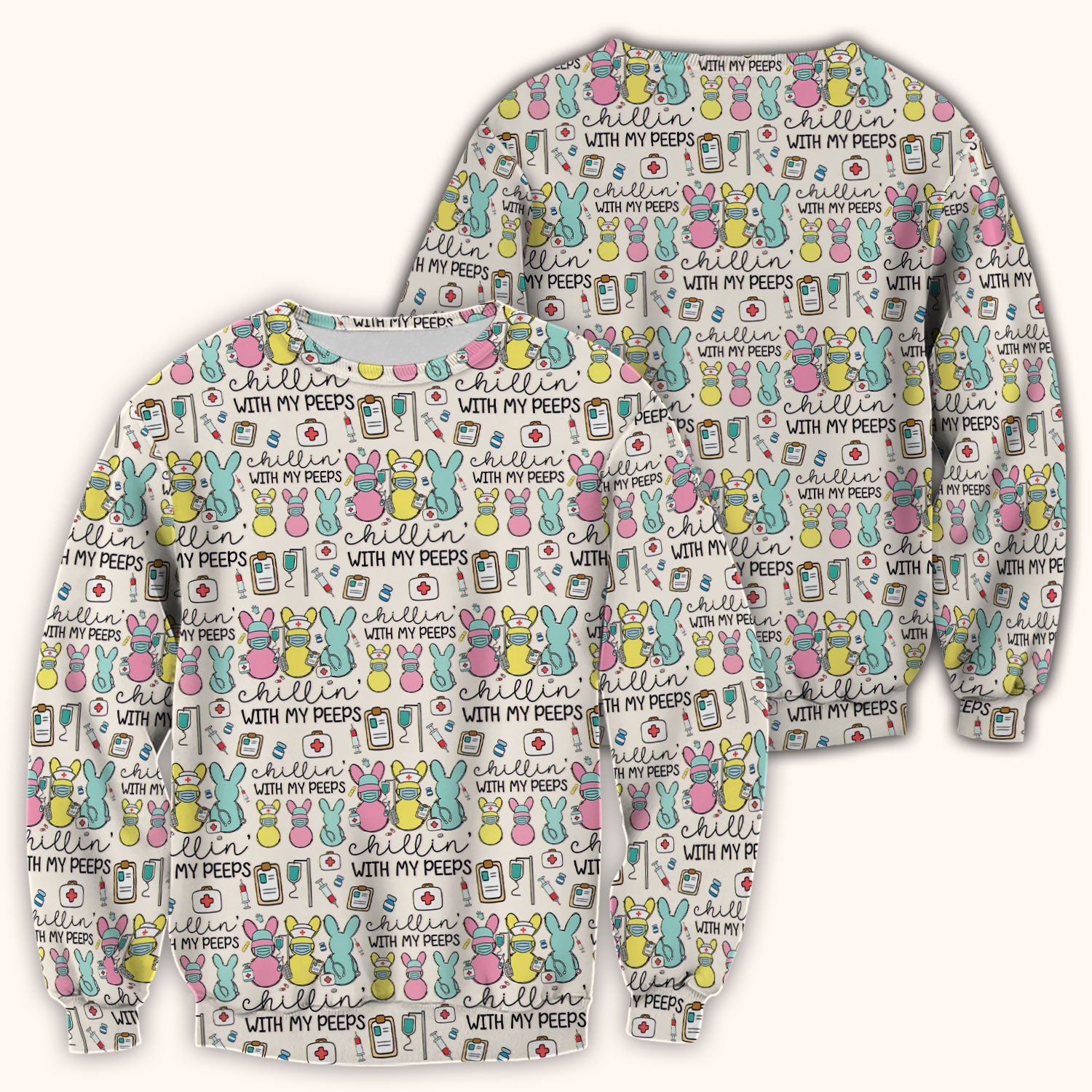 Cute Bunny Nurse Chillin With My Peeps Scrub Top, Comfortable Scrubs for Nurses, Easter