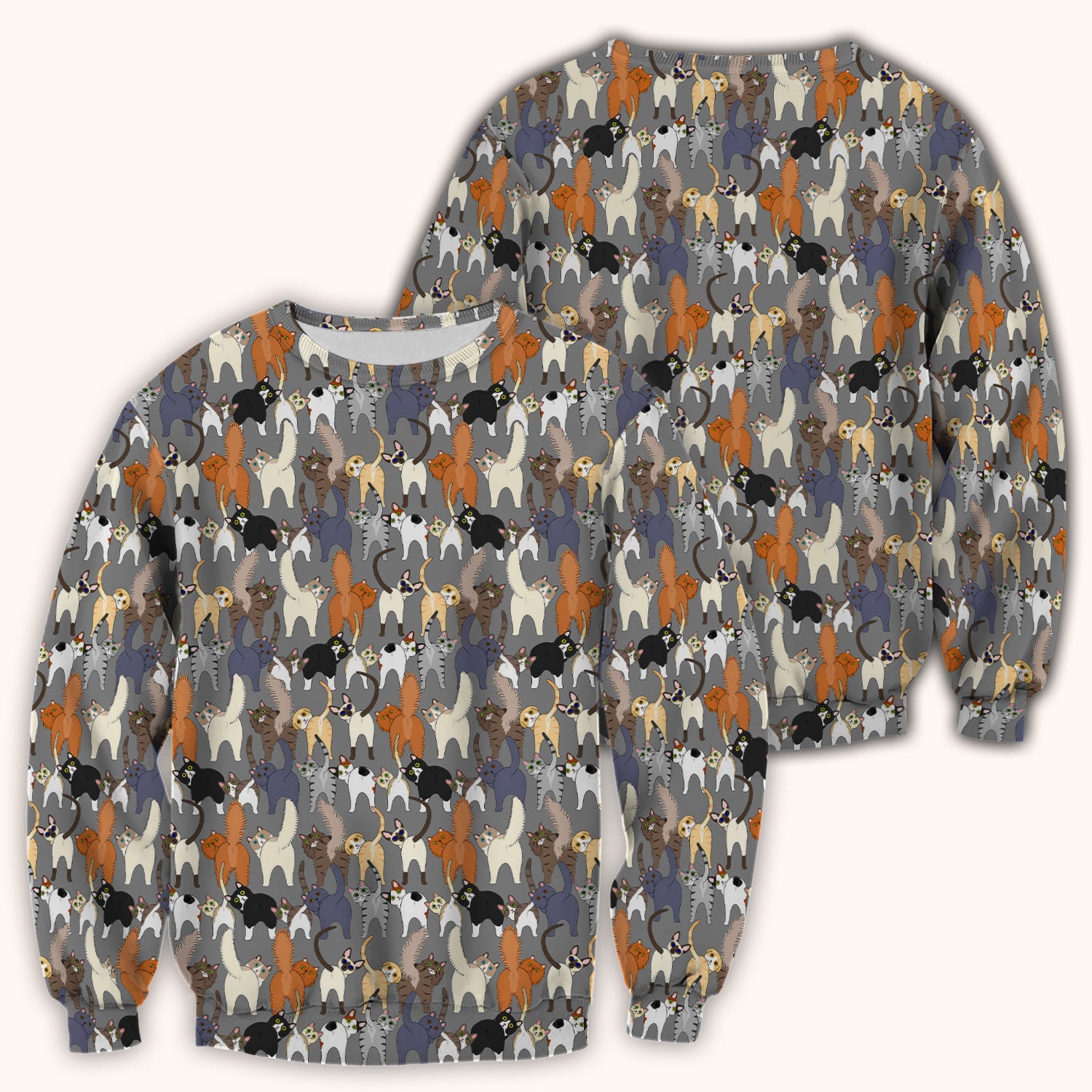 Whimsical Multicolor Cat Cartoon Pattern Scrub Top, Comfortable Scrubs for Nurses