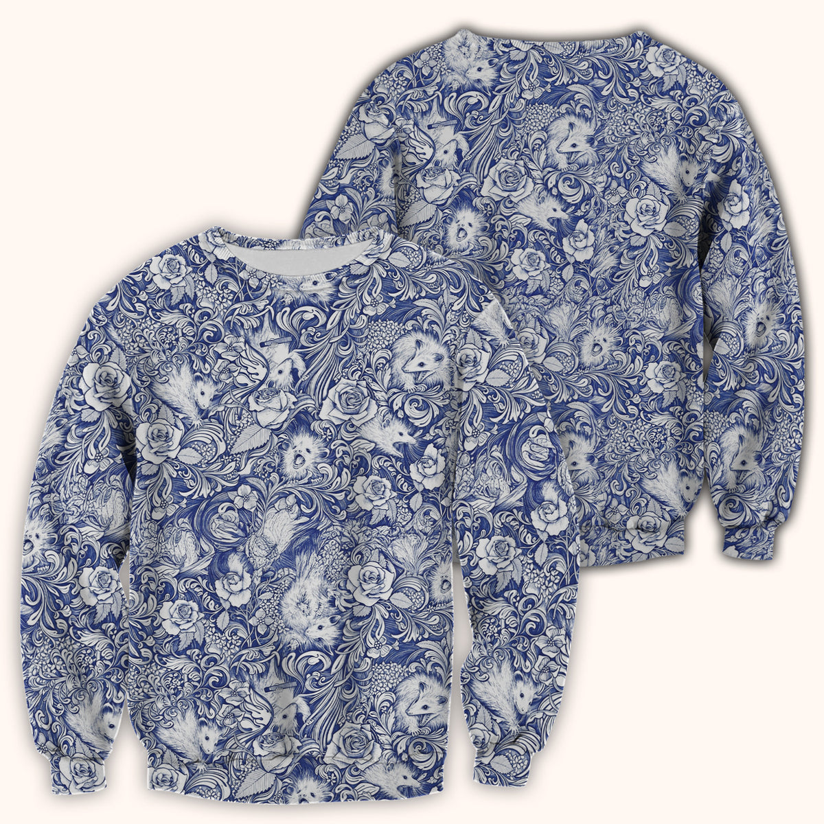 Blue Floral Opossum and Roses Scrub Top, Comfortable Scrubs for Nurses