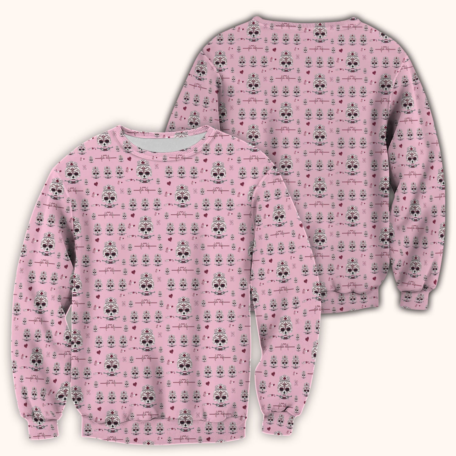 Sugar Skull Scrub Top, Skull Pattern Scrub Shirt, Breathable Fabrics Nursing Uniform