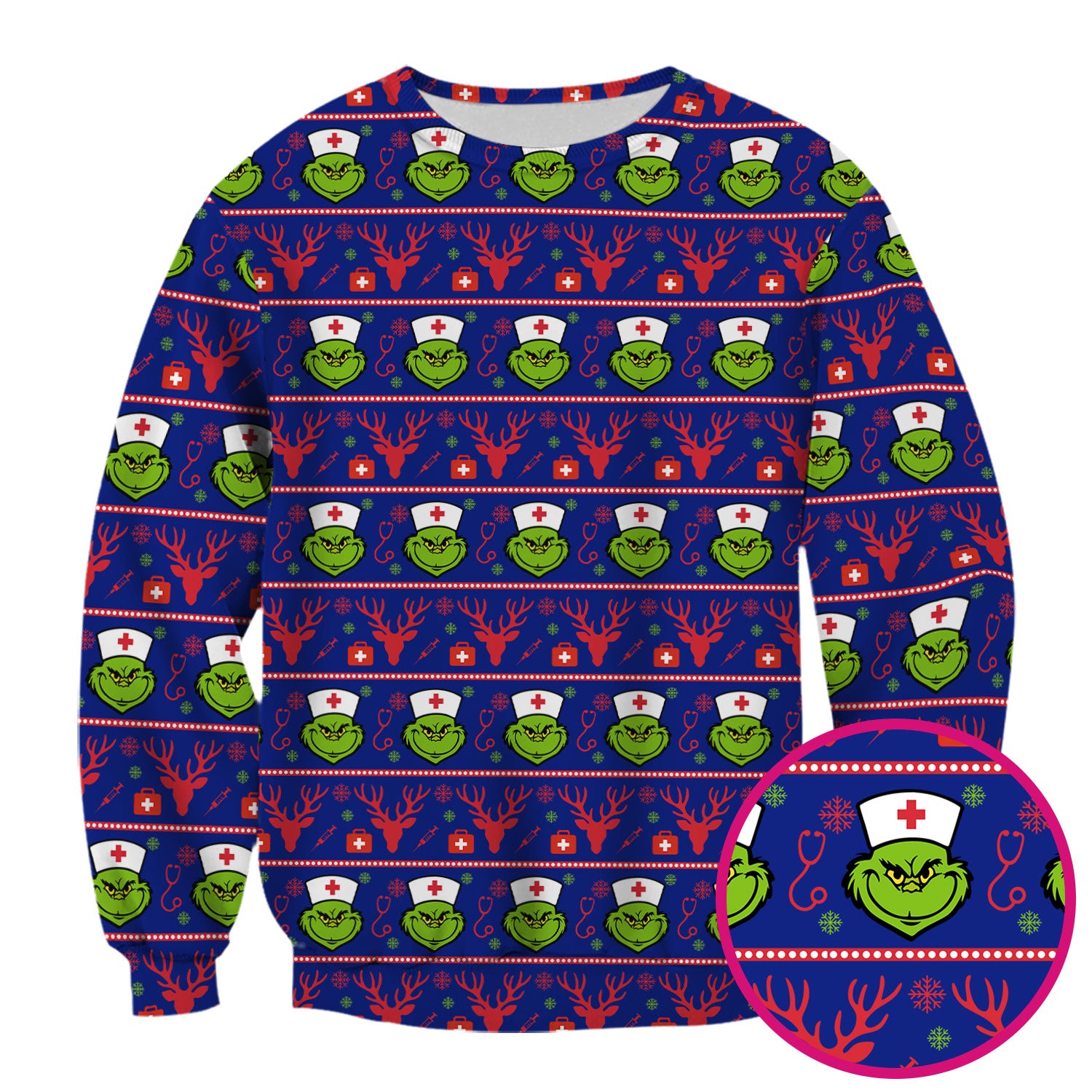 Grinch Nurse Ugly Christmas Scrub Top - Funny Holiday Nursing Scrubs Shirt - Cute Medical Workwear for Women with Festive Pattern