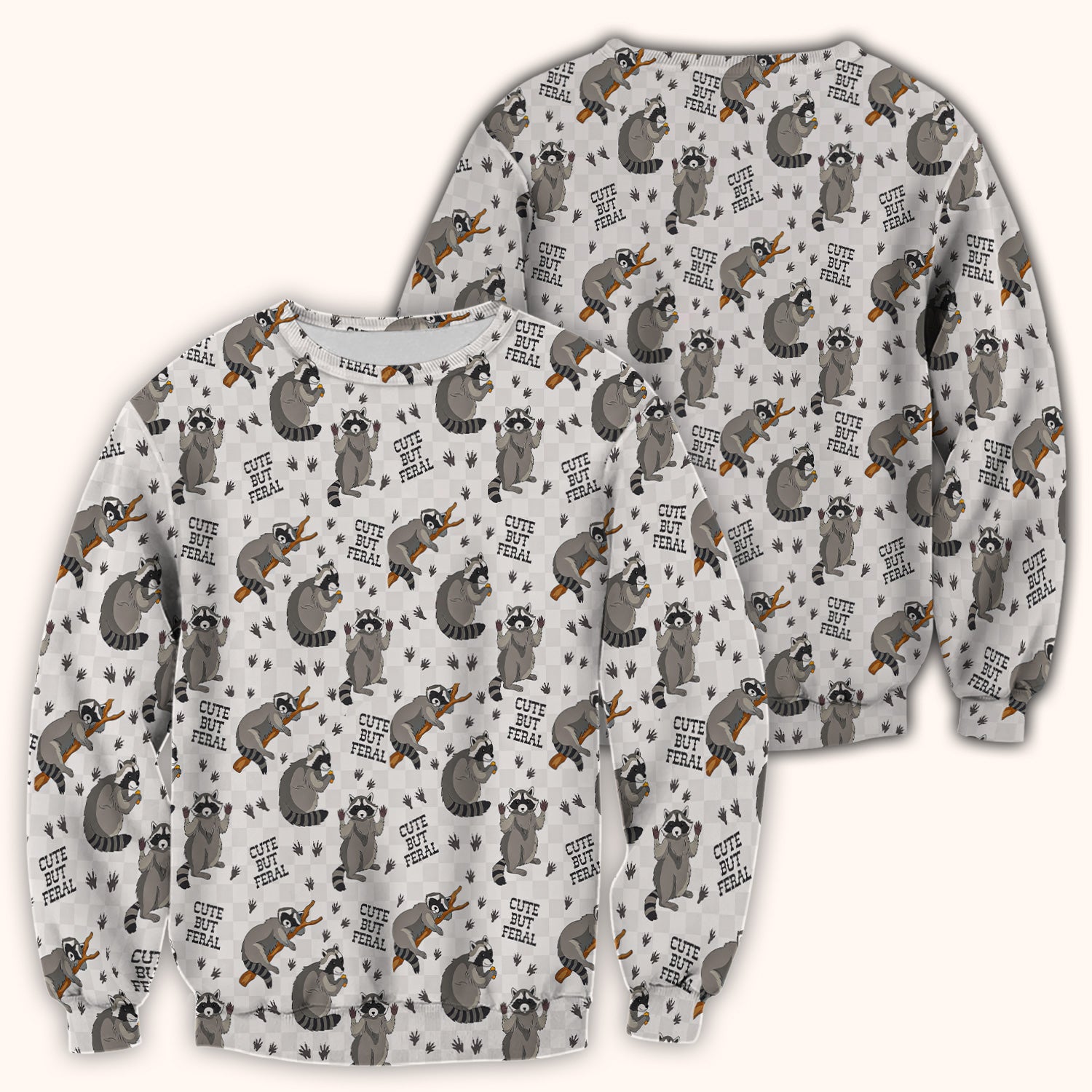 Funny Feral Raccoon Pattern Scrub Top, Comfortable Scrubs for Nurses