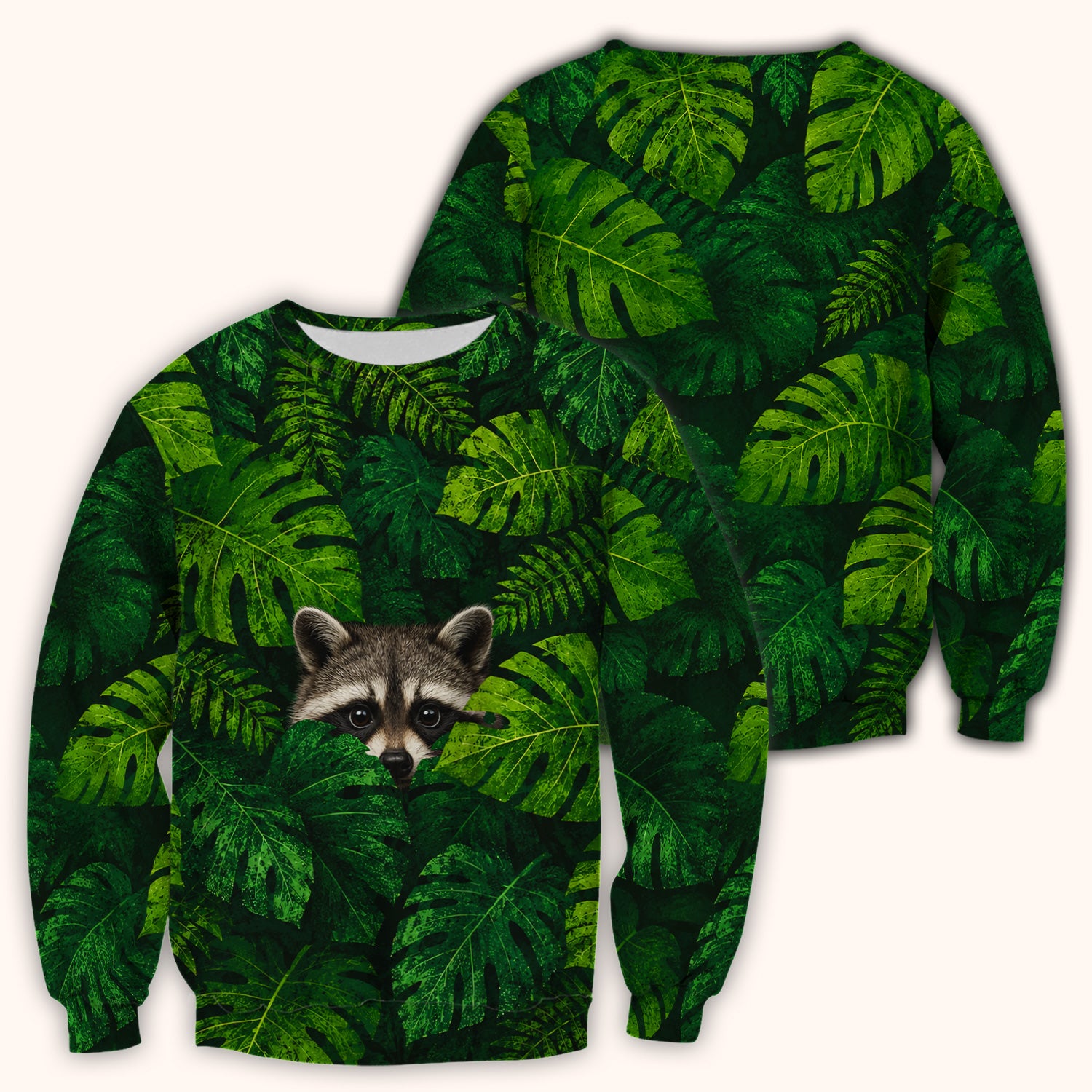 Cute Raccoon Tropical Leaf Pattern Scrub Top, Comfortable Scrubs for Nurses