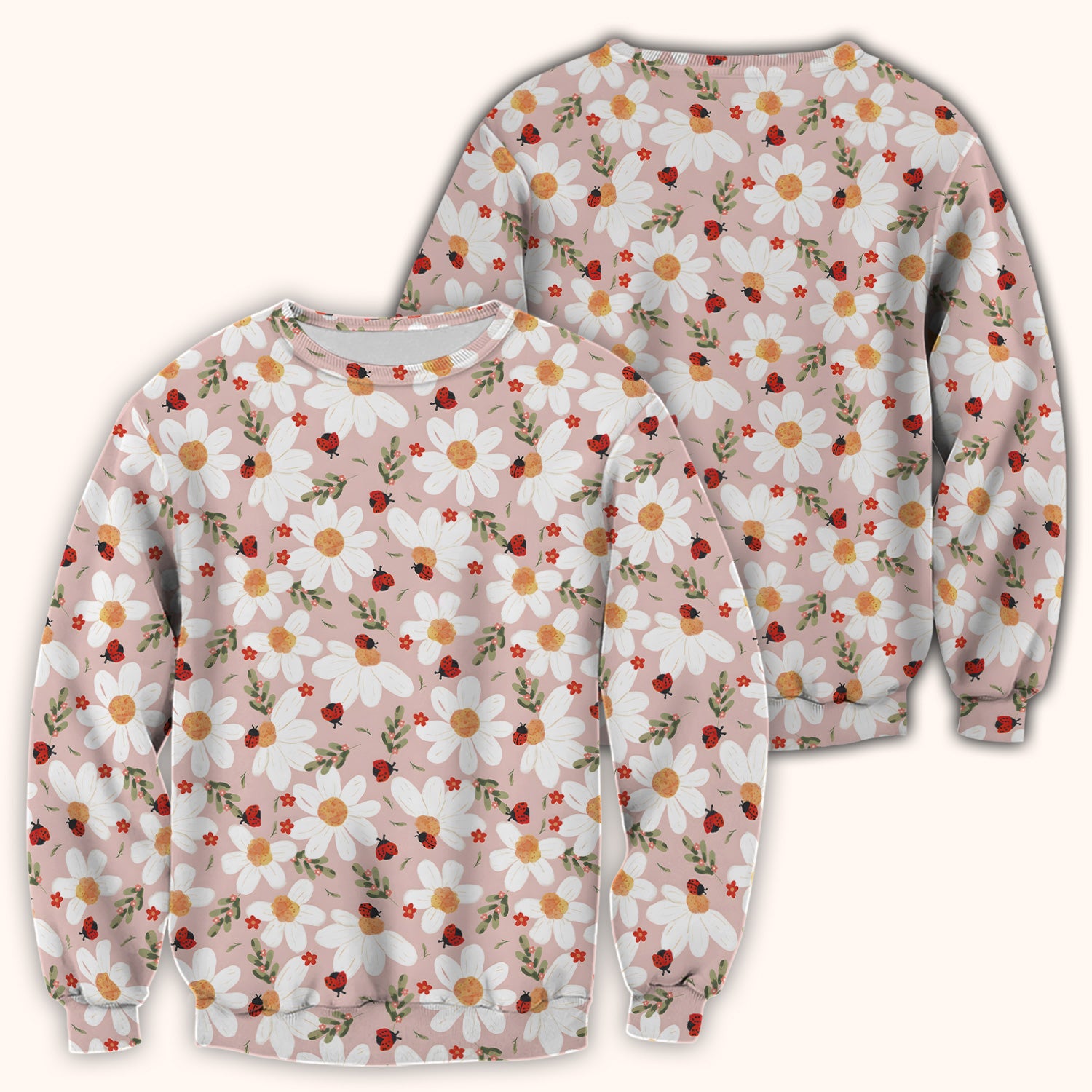 Daisy Ladybug Garden Blossom Pattern Scrub Top, Comfortable Scrubs for Nurses