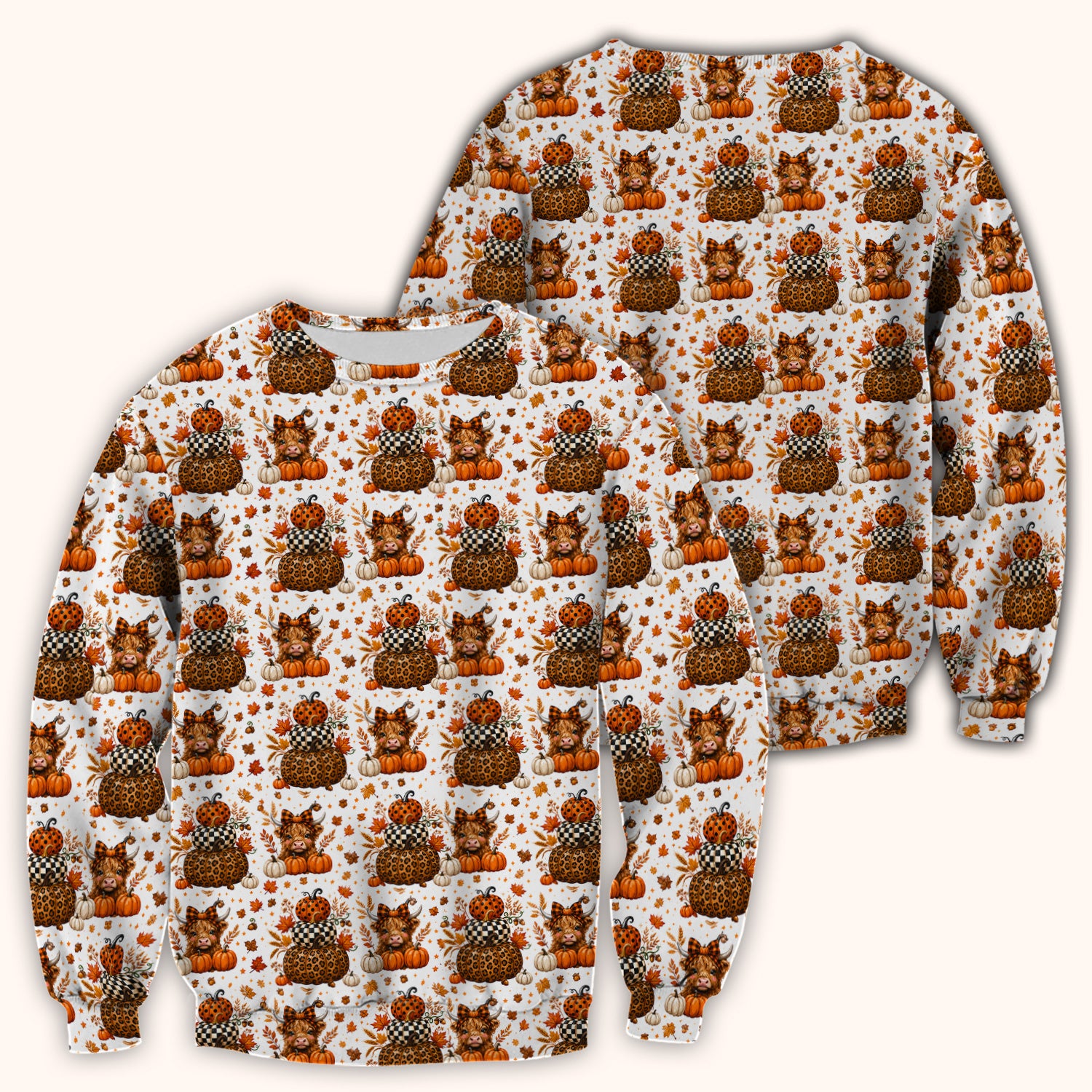 Fall Highland Cow Pattern Scrub Top, Comfortable Scrubs for Nurses