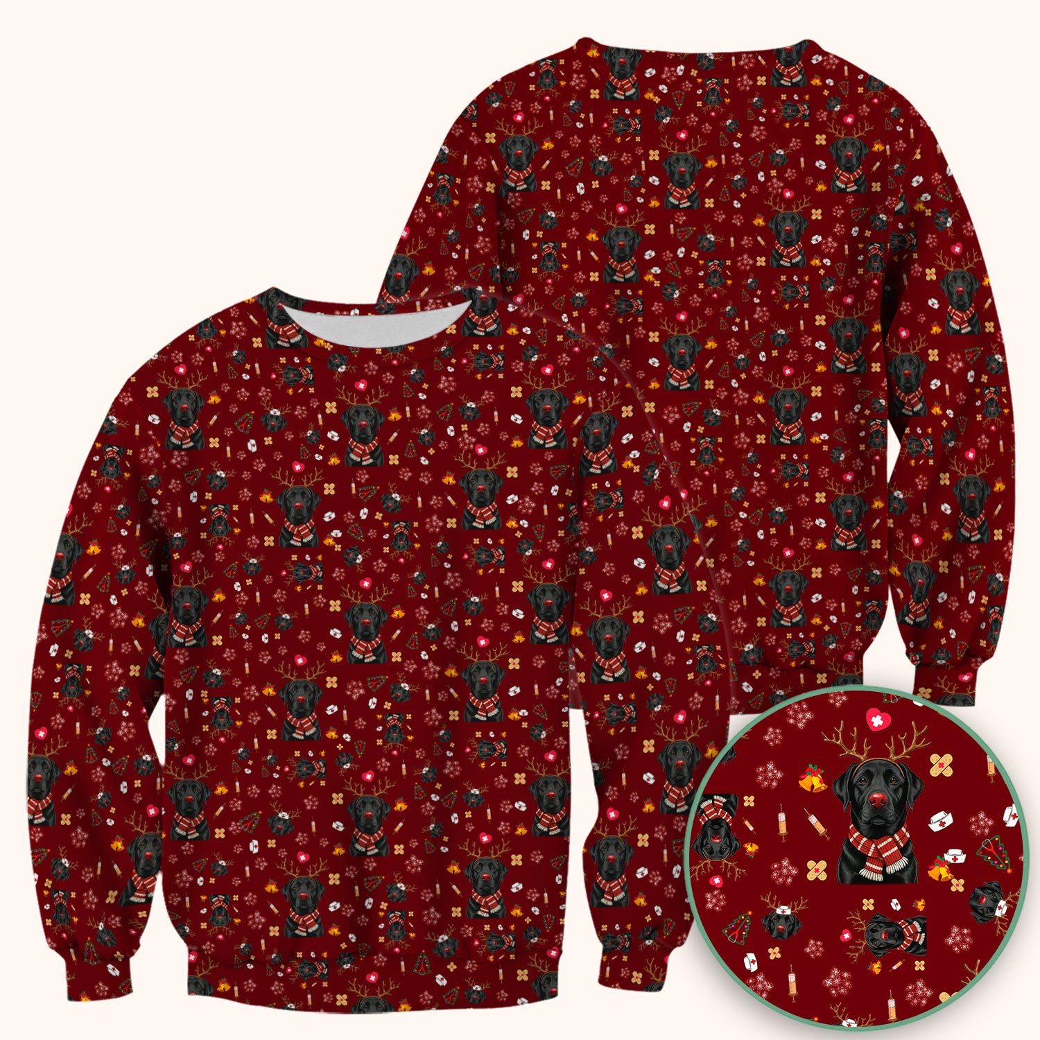 Funny Black Lab Reindeer Scrub Top - Christmas Dog Nurse Shirt - Cute Holiday Medical Uniform Gift for RN LPN CNA