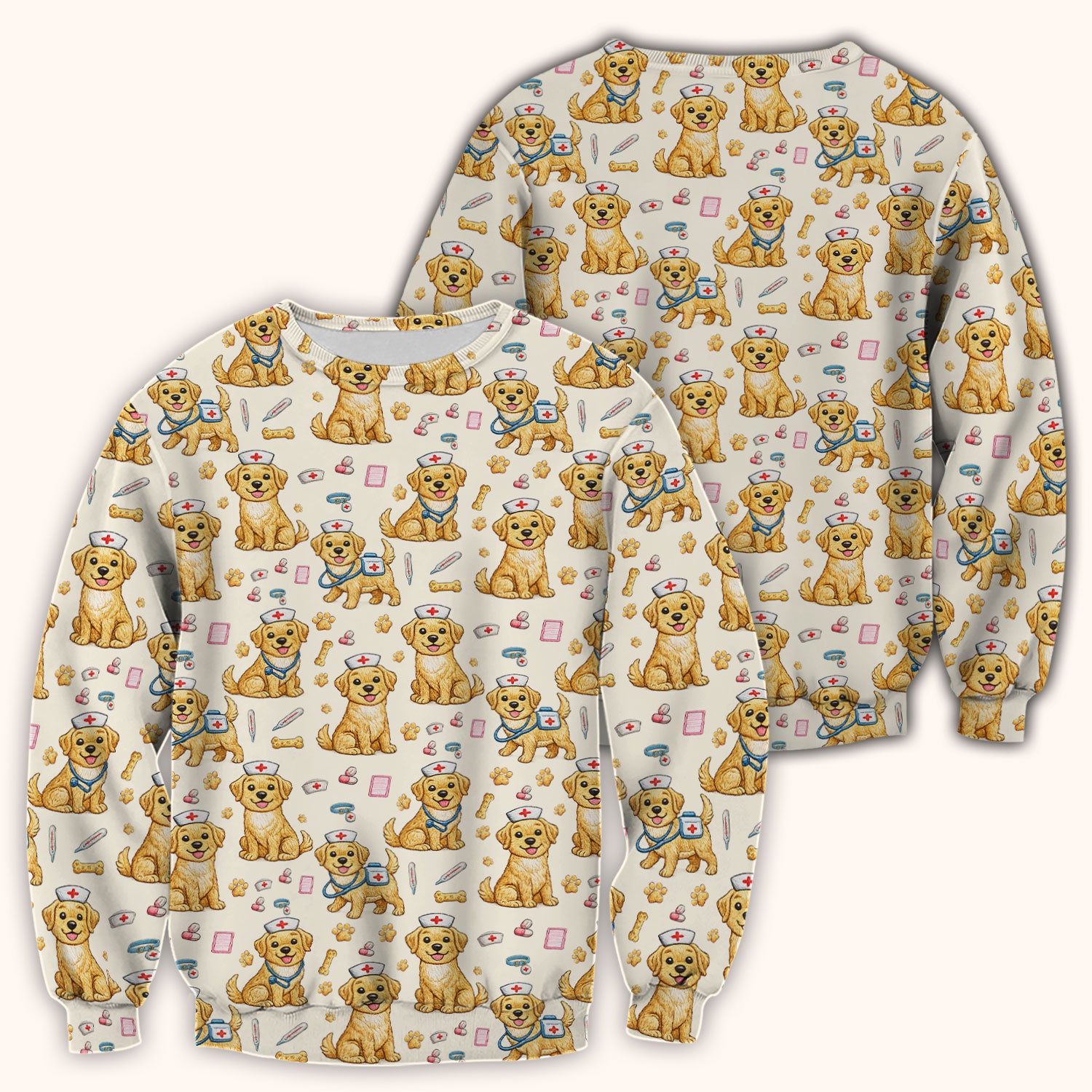 Cute Puppy Nurse Medical Print Scrub Top, Comfortable Scrubs for Nurses