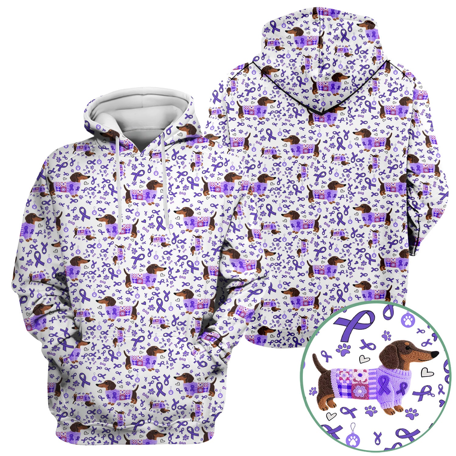 Purple Ribbon Dachshund Scrub Top for Nurses - Cute Awareness Dog Paw Prints - Support Lupus Cancer Med Uniform Gift for Women