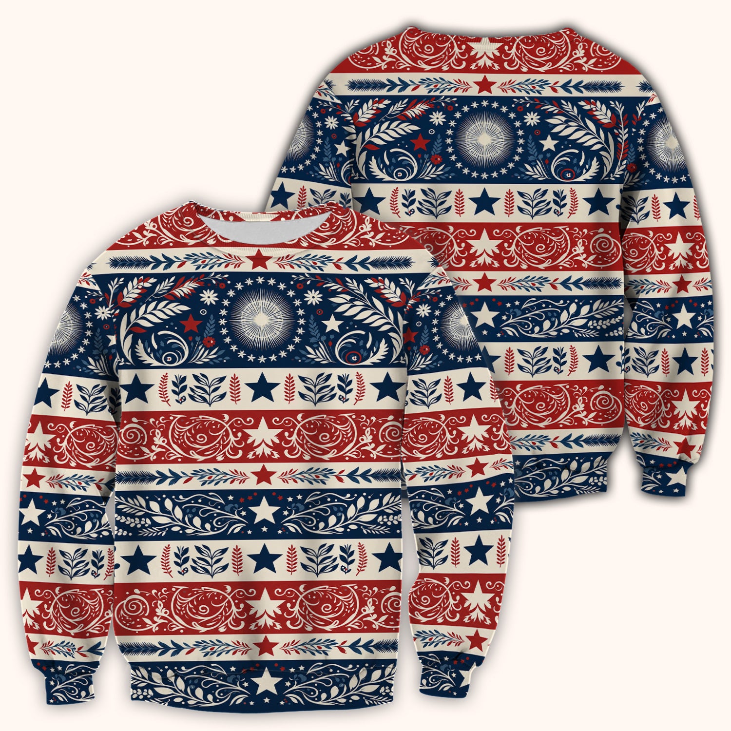 Patriotic Americana Starburst Floral Pattern Scrub Top, Comfortable Scrubs for Nurses