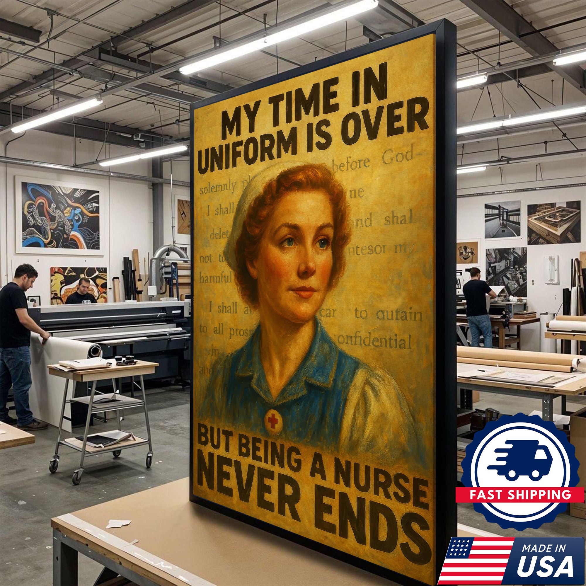 Retired Nurse Wall Art Canvas, My Time in Uniform Is Over, Gift for Nurse RN CNA LPN Women