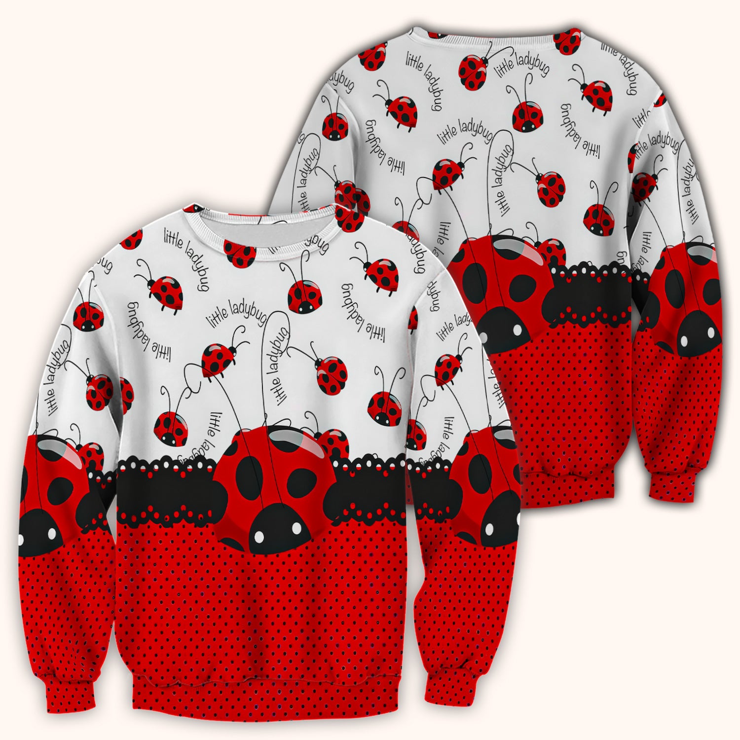 Cute Little Ladybug Polka Dot Pattern Scrub Top, Breathable Fabrics Nursing Uniform
