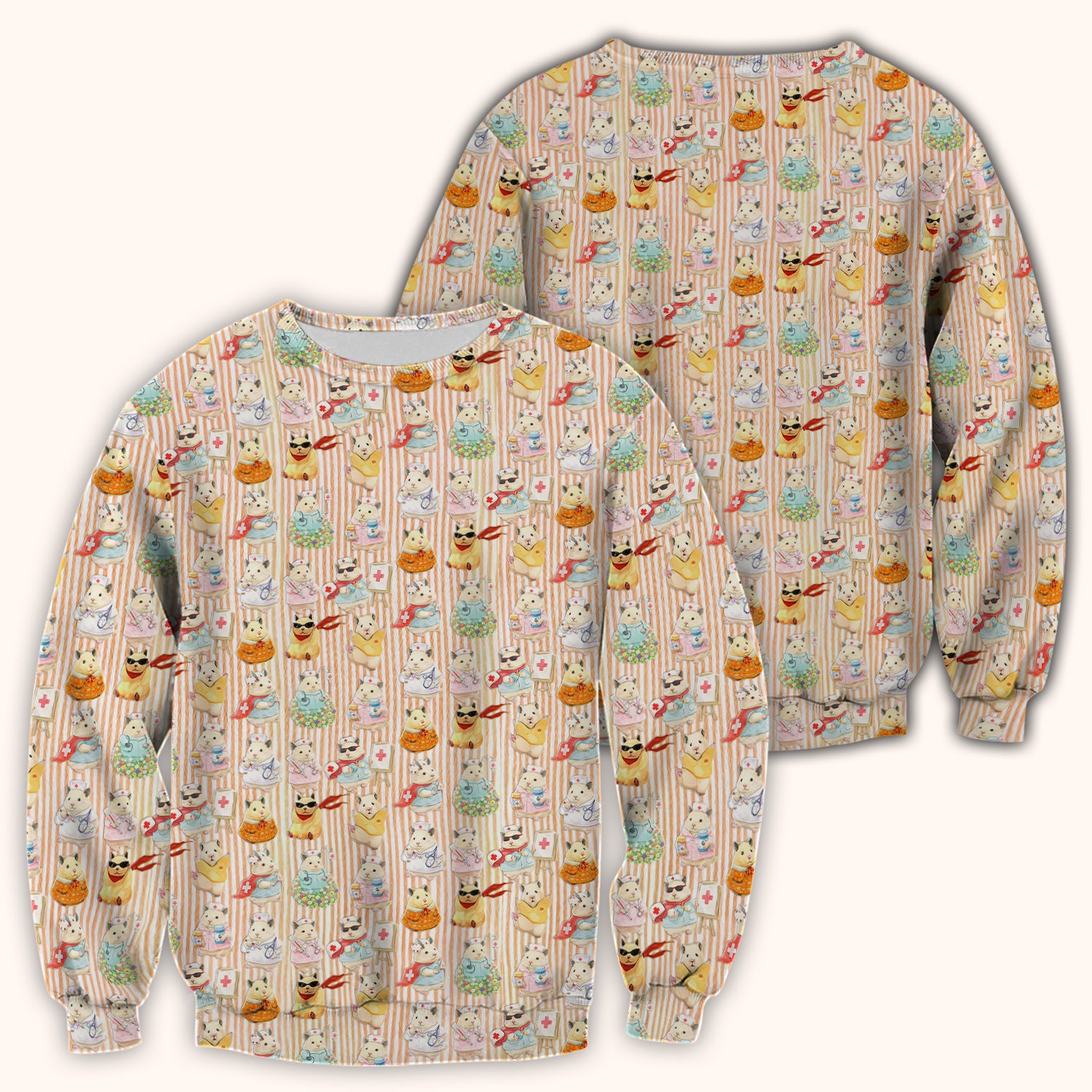 Cute Nurse Hamster Pattern Scrubs Top, Comfortable Scrubs for Nurses