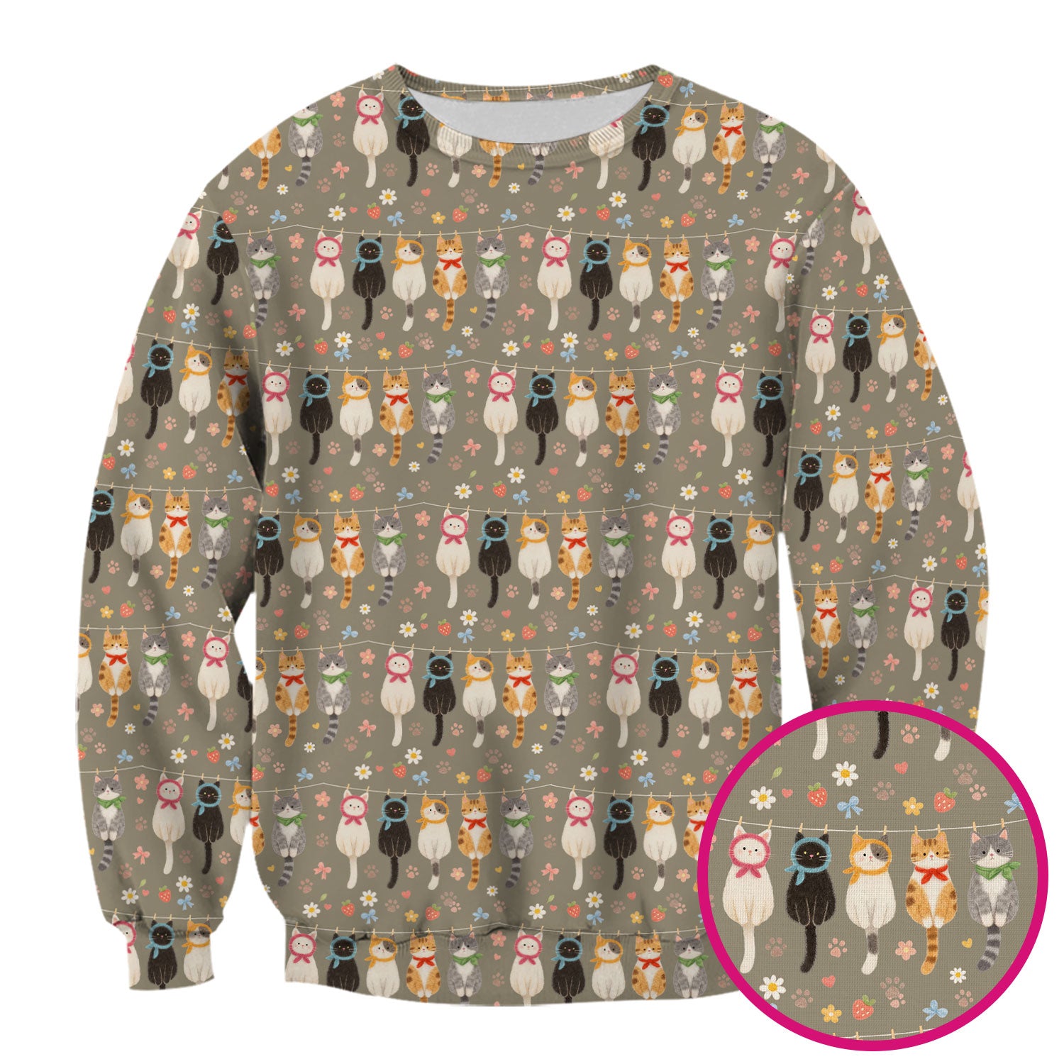Cute Cat Clothesline Pattern Scrub Top, Comfortable Scrubs for Nurses